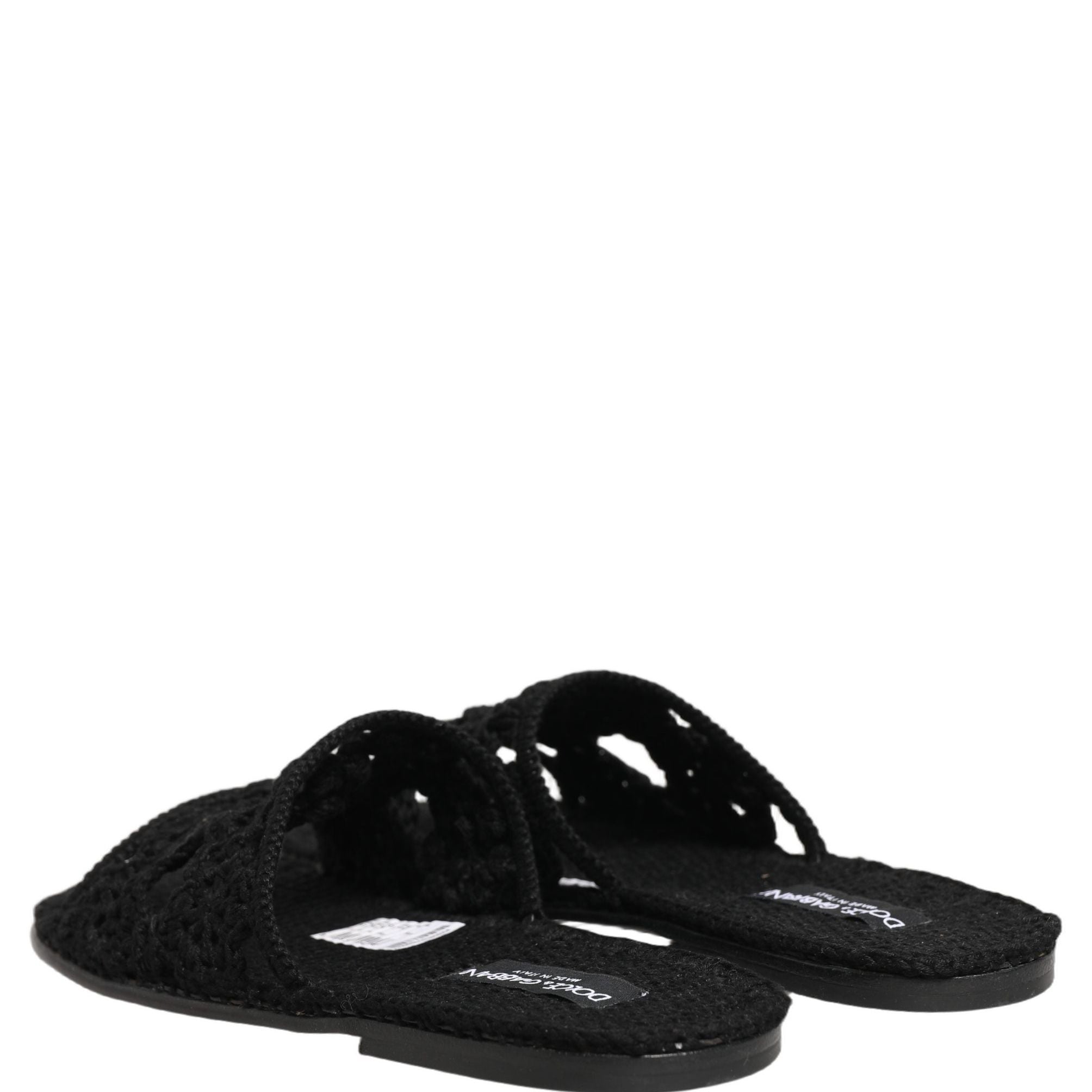 Dolce & Gabbana Black Fabric Woven Slides Sandals Flats Shoes