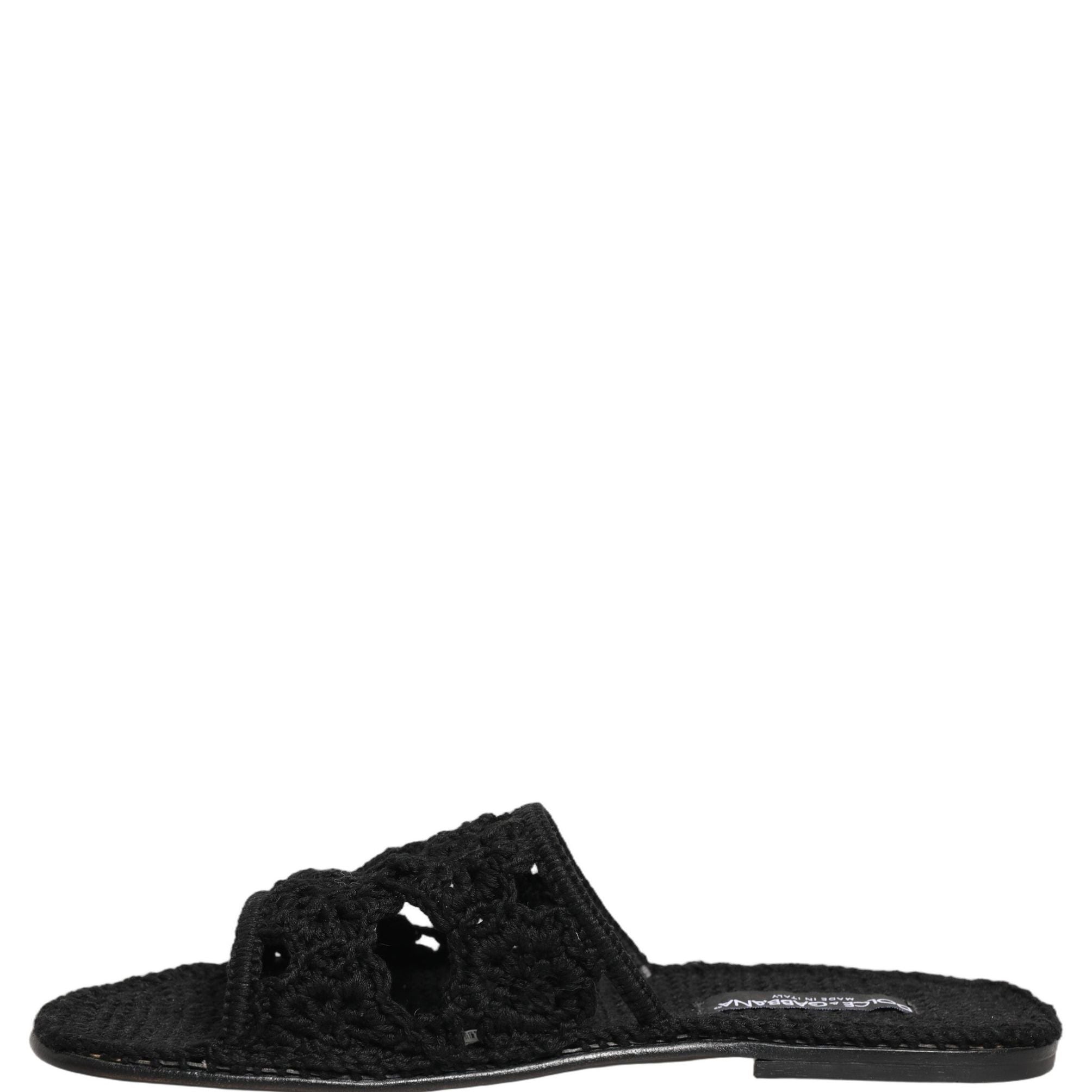 Dolce & Gabbana Black Fabric Woven Slides Sandals Flats Shoes