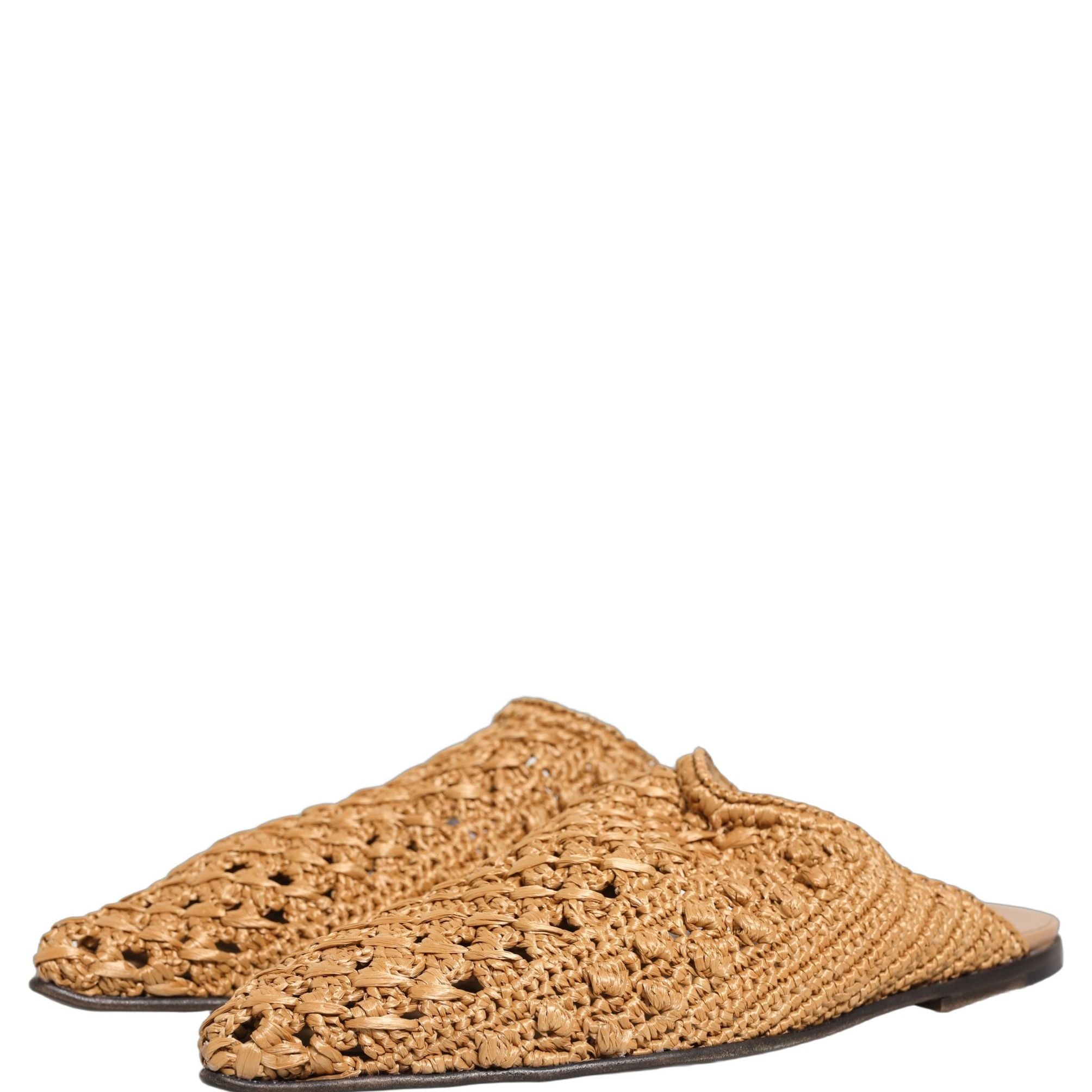 Dolce & Gabbana Beige Woven Straw Slides Sandals Flats Shoes