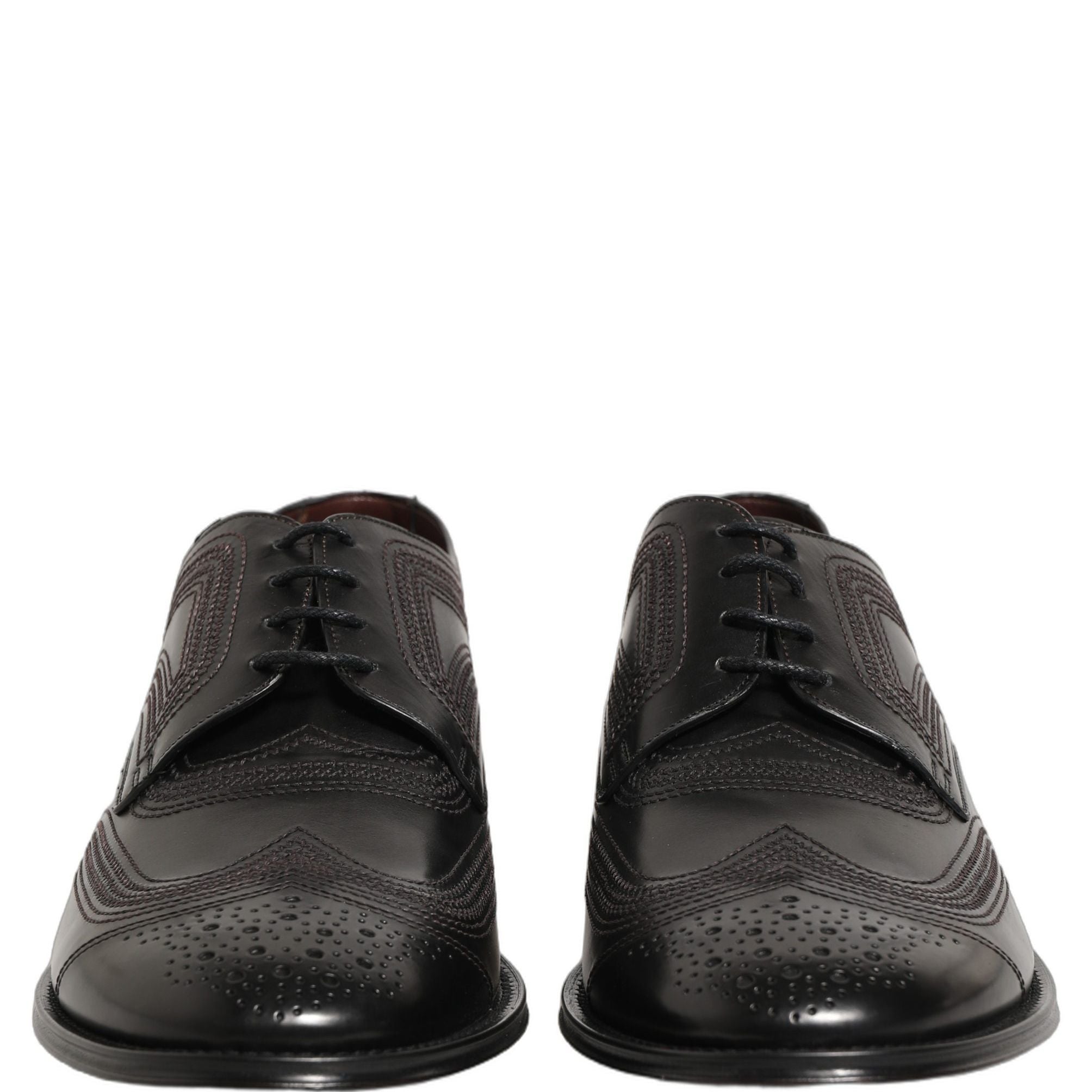 Dolce & Gabbana Black Embroidered Leather Derby Dress Shoes