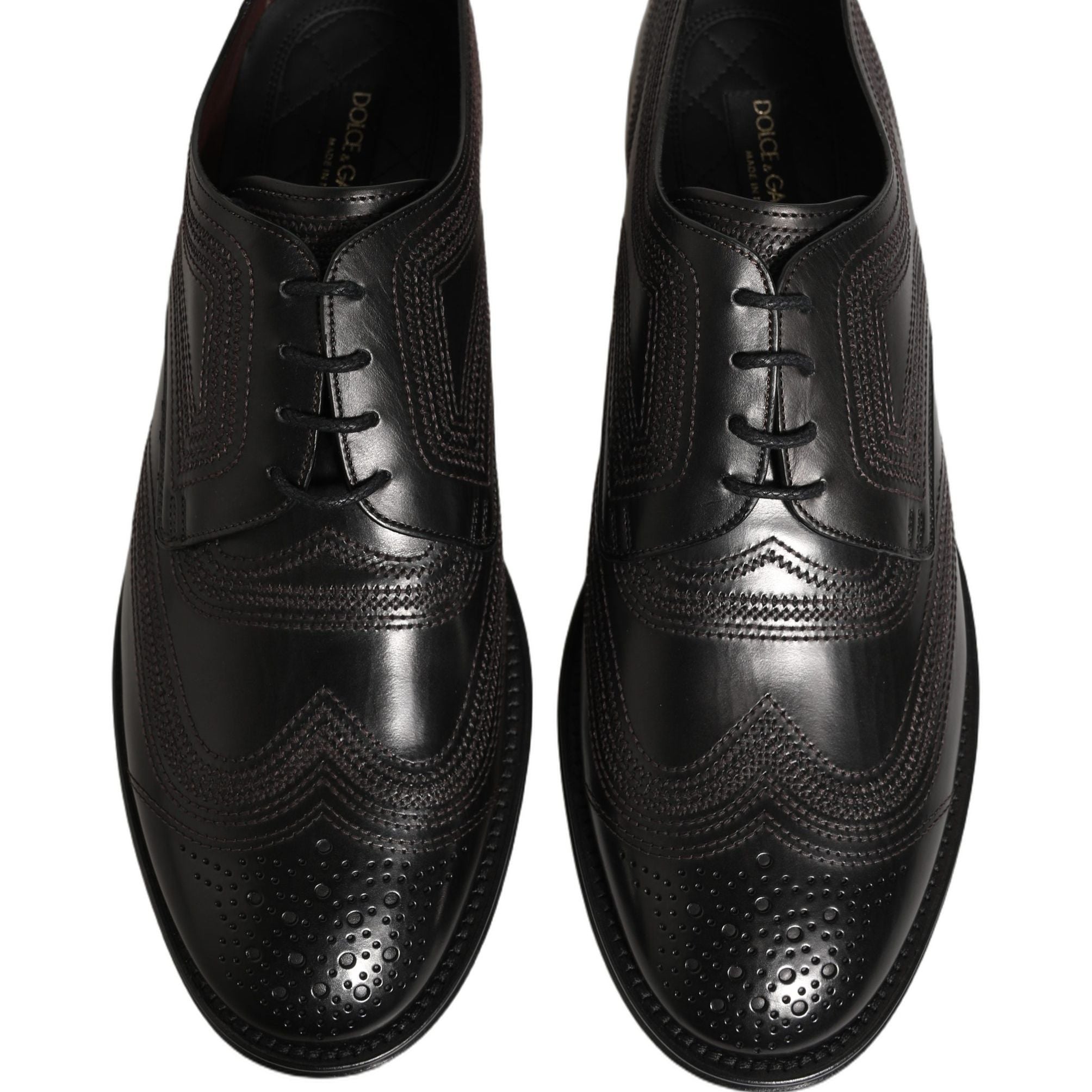 Dolce & Gabbana Black Embroidered Leather Derby Dress Shoes