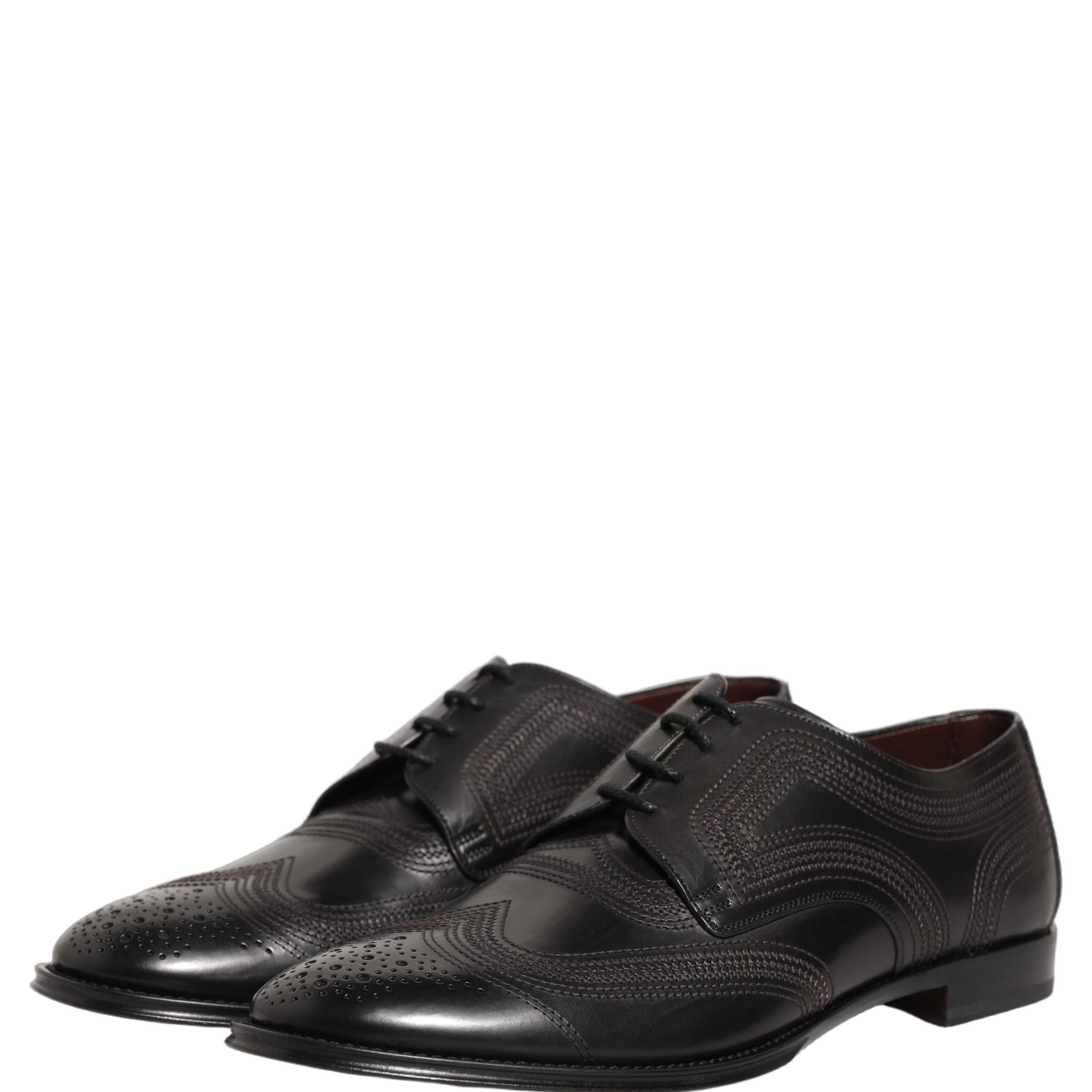 Dolce & Gabbana Black Embroidered Leather Derby Dress Shoes
