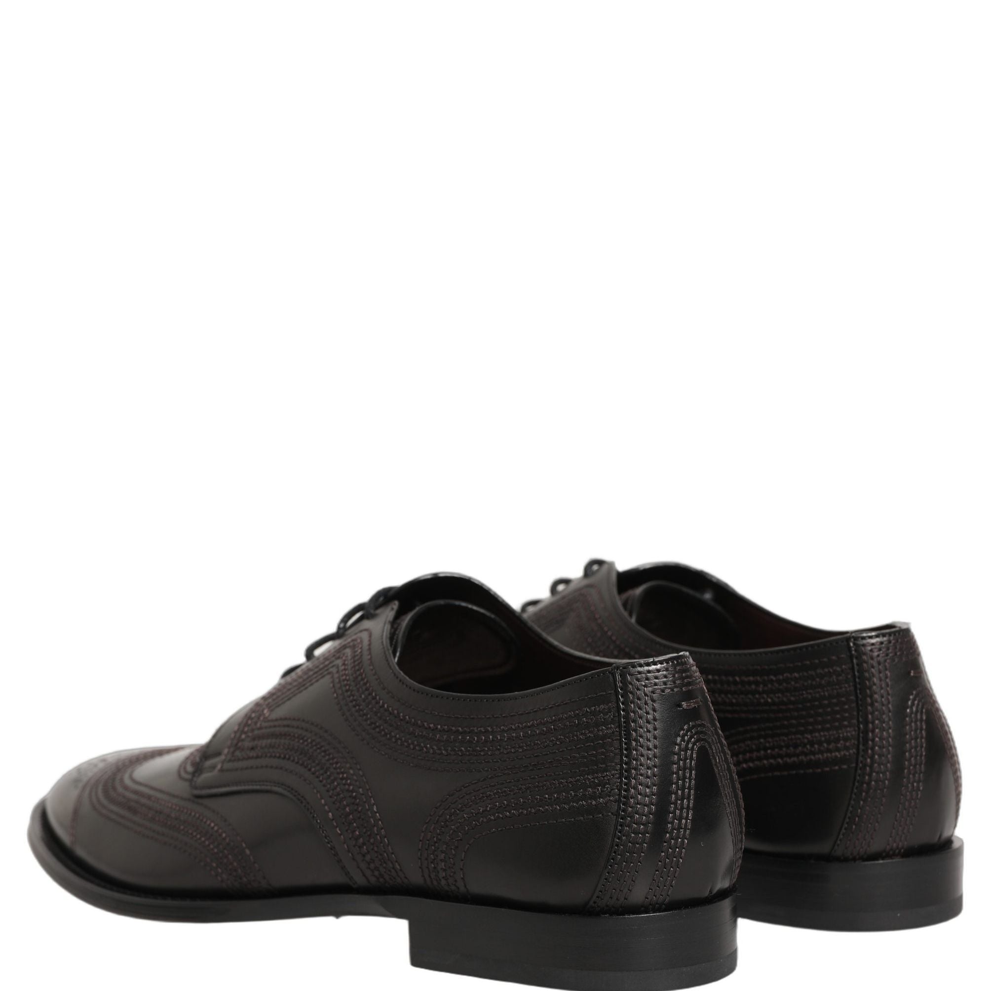 Dolce & Gabbana Black Embroidered Leather Derby Dress Shoes