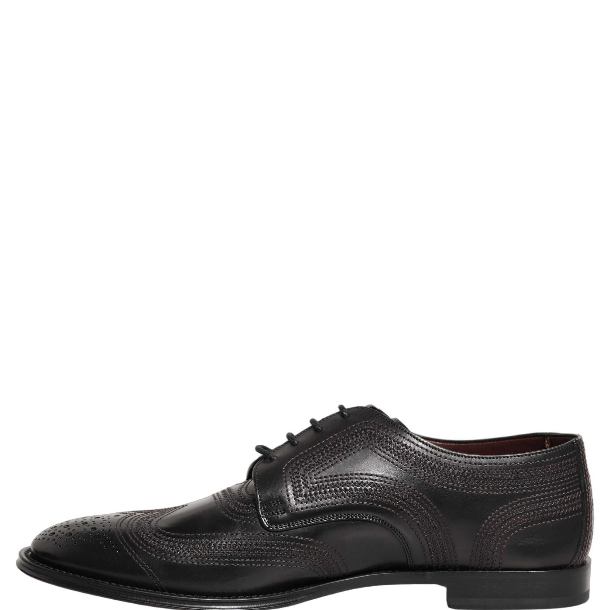 Dolce & Gabbana Black Embroidered Leather Derby Dress Shoes