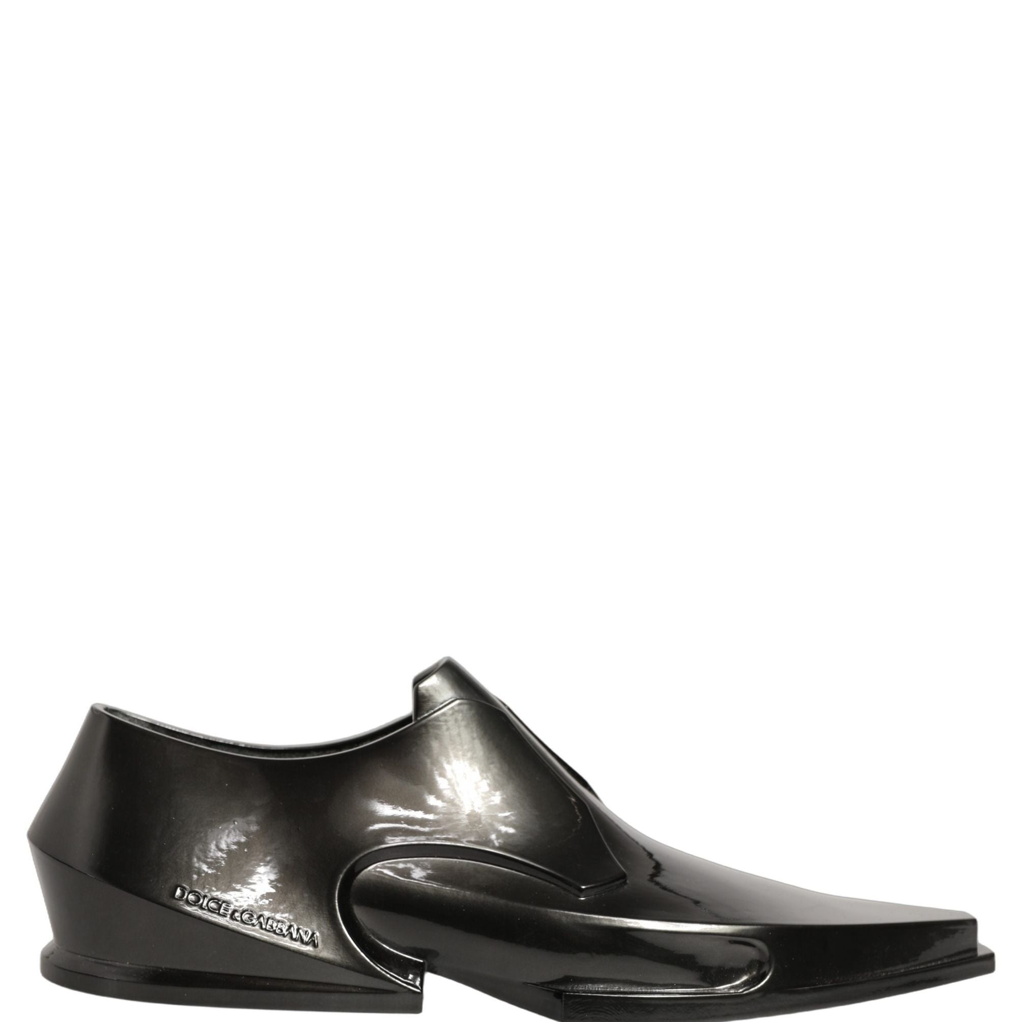 Dolce & Gabbana Dress Shiny Black Slip On Plastic Dress Shoes