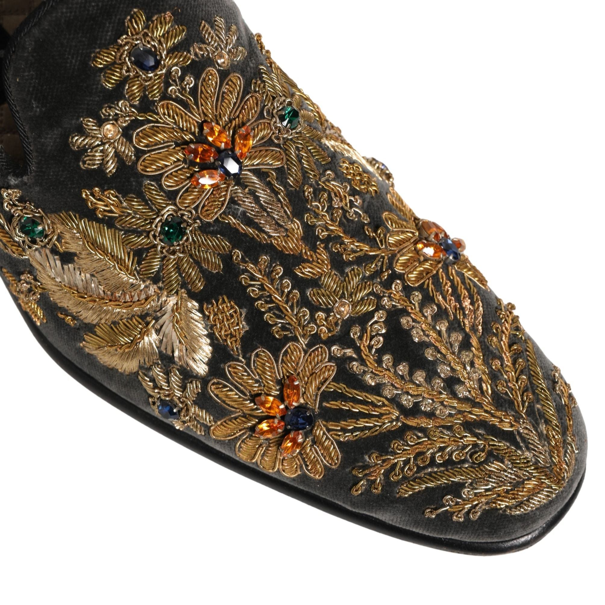 Dolce & Gabbana Black Velvet Embellished Dress Loafers Shoes