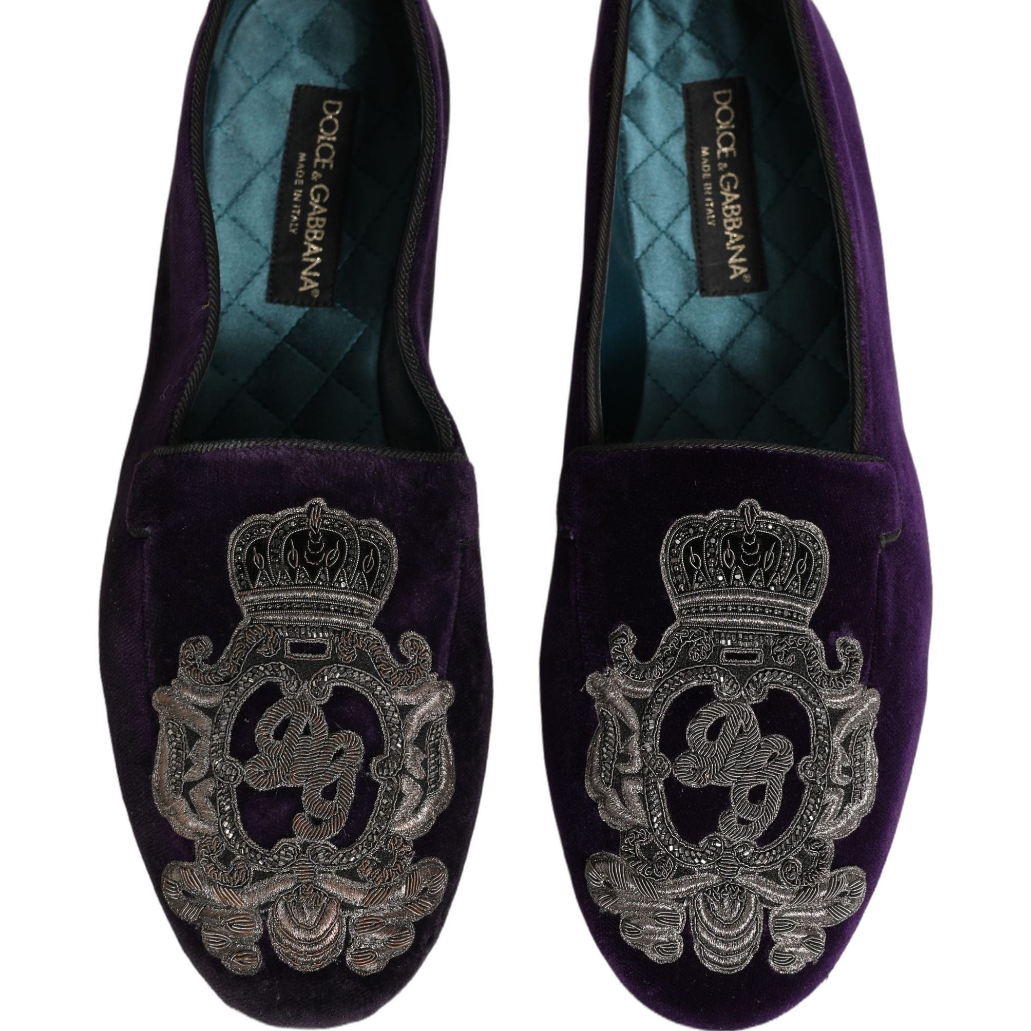 Dolce & Gabbana Purple Velvet Crown Embroidery Loafers Shoes
