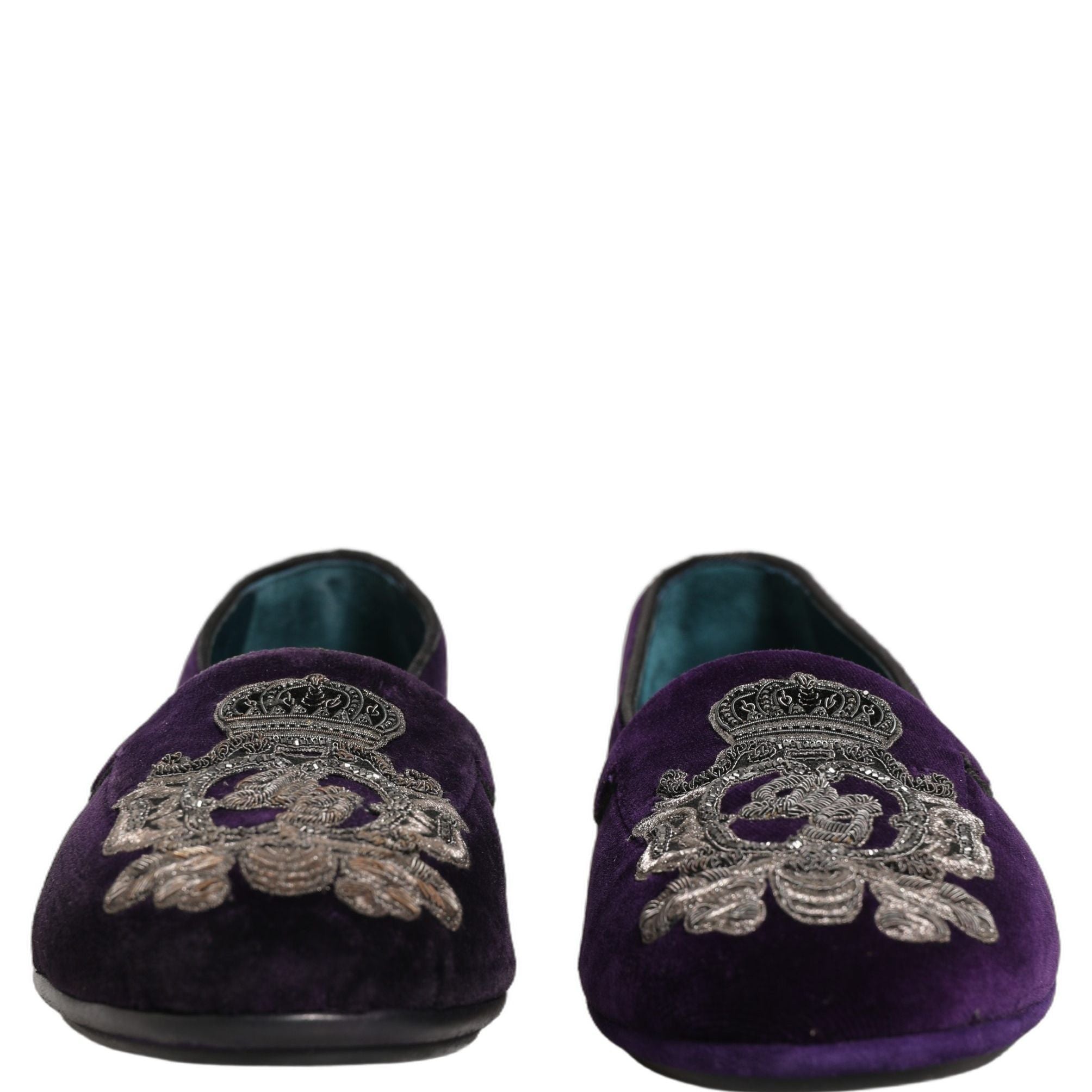 Dolce & Gabbana Purple Velvet Crown Embroidery Loafers Shoes
