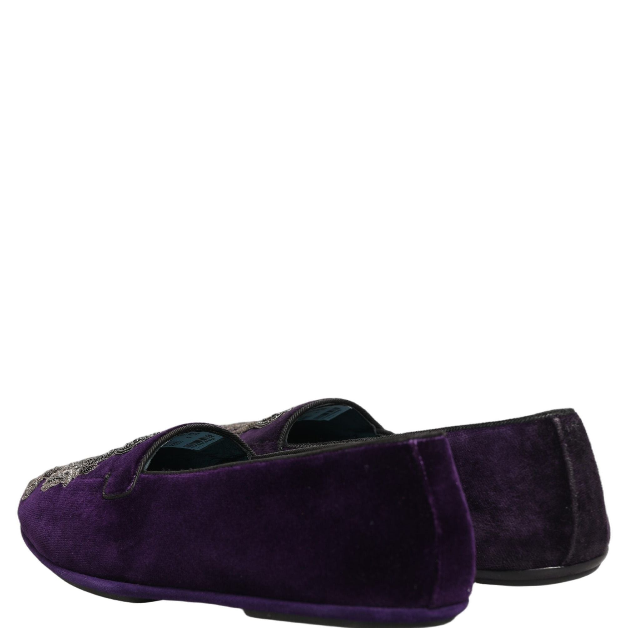 Dolce & Gabbana Purple Velvet Crown Embroidery Loafers Shoes