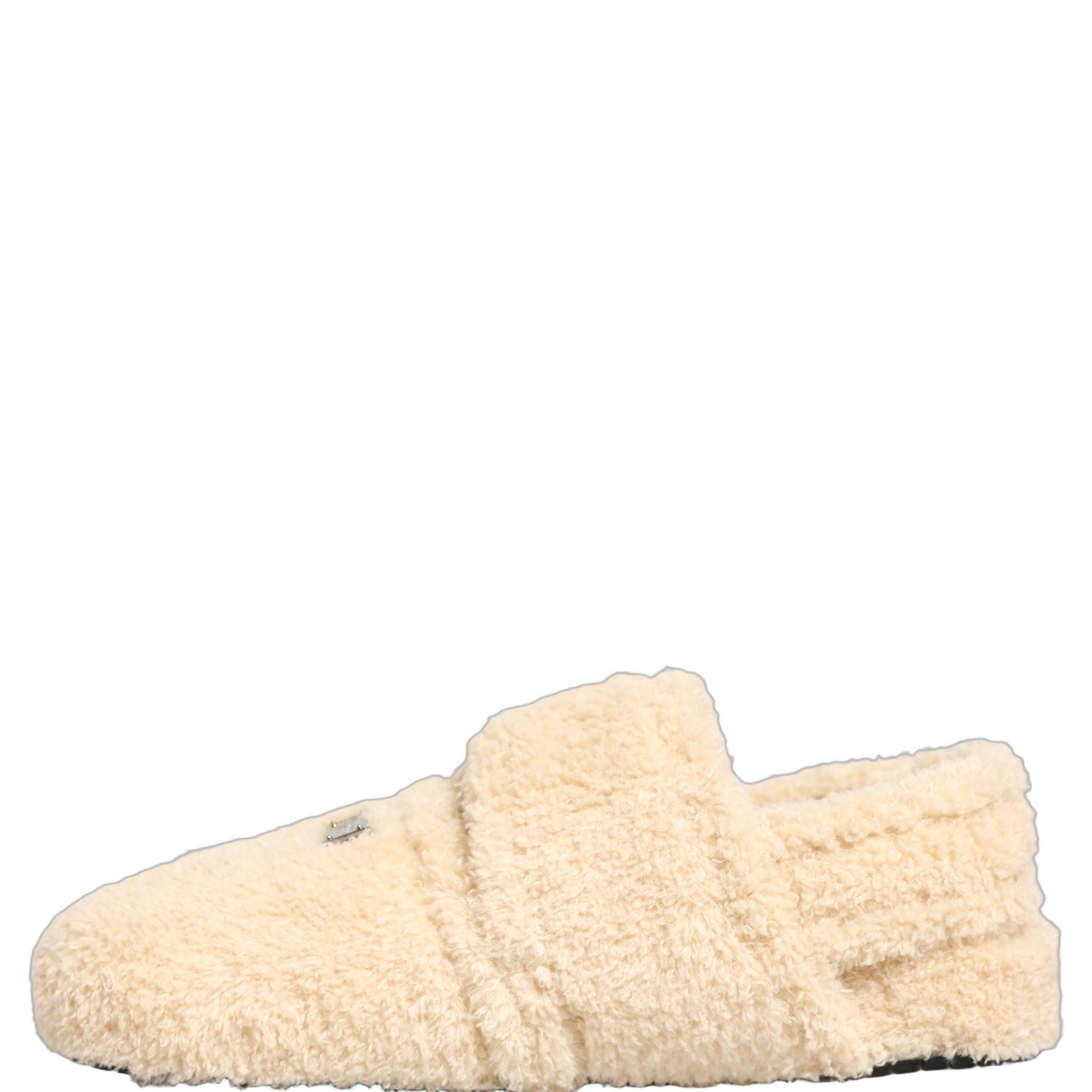 Dolce & Gabbana Beige Faux Fur Flats Men Slides Sandals Shoes