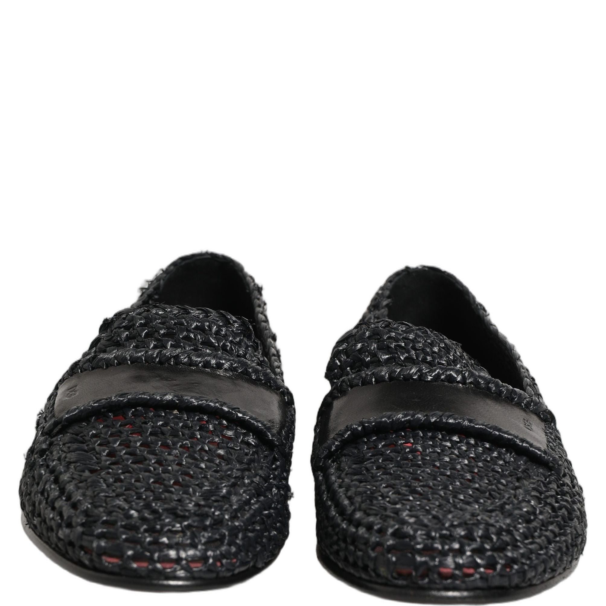 Dolce & Gabbana Black Woven Raffia Slip On Loafers Shoes