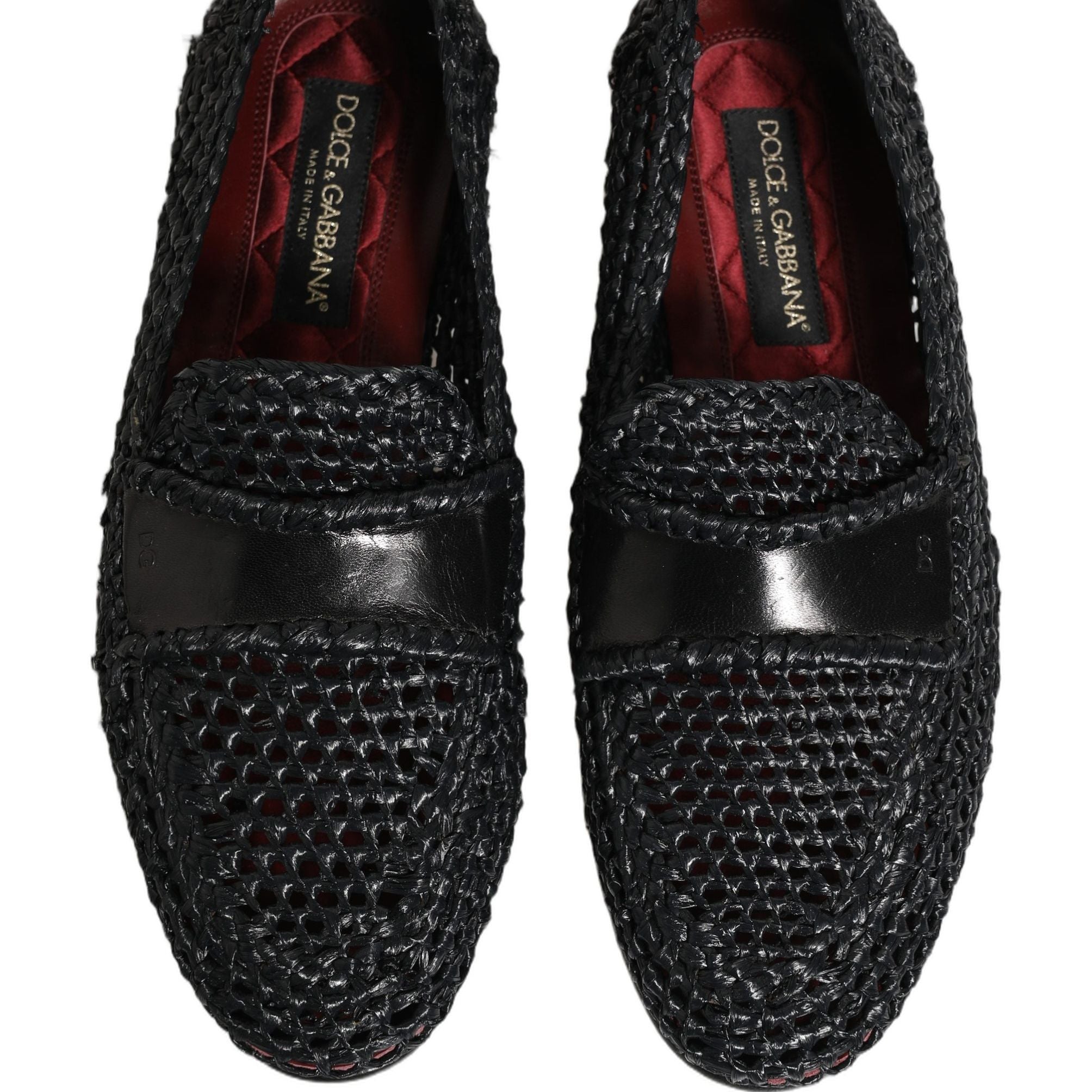 Dolce & Gabbana Black Woven Raffia Slip On Loafers Shoes