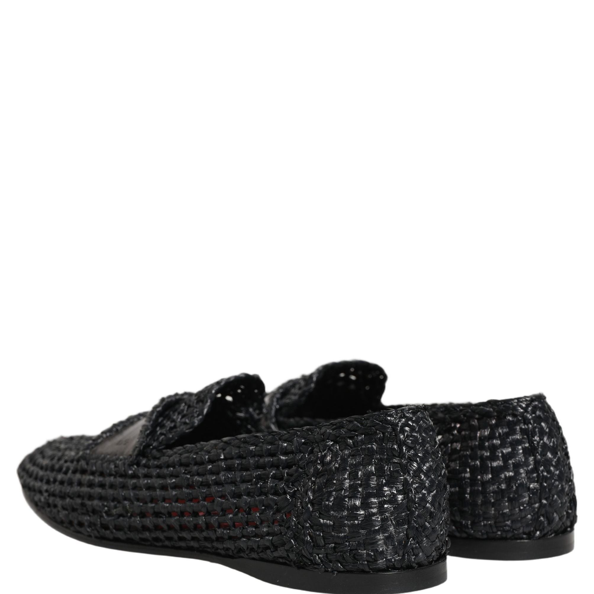 Dolce & Gabbana Black Woven Raffia Slip On Loafers Shoes