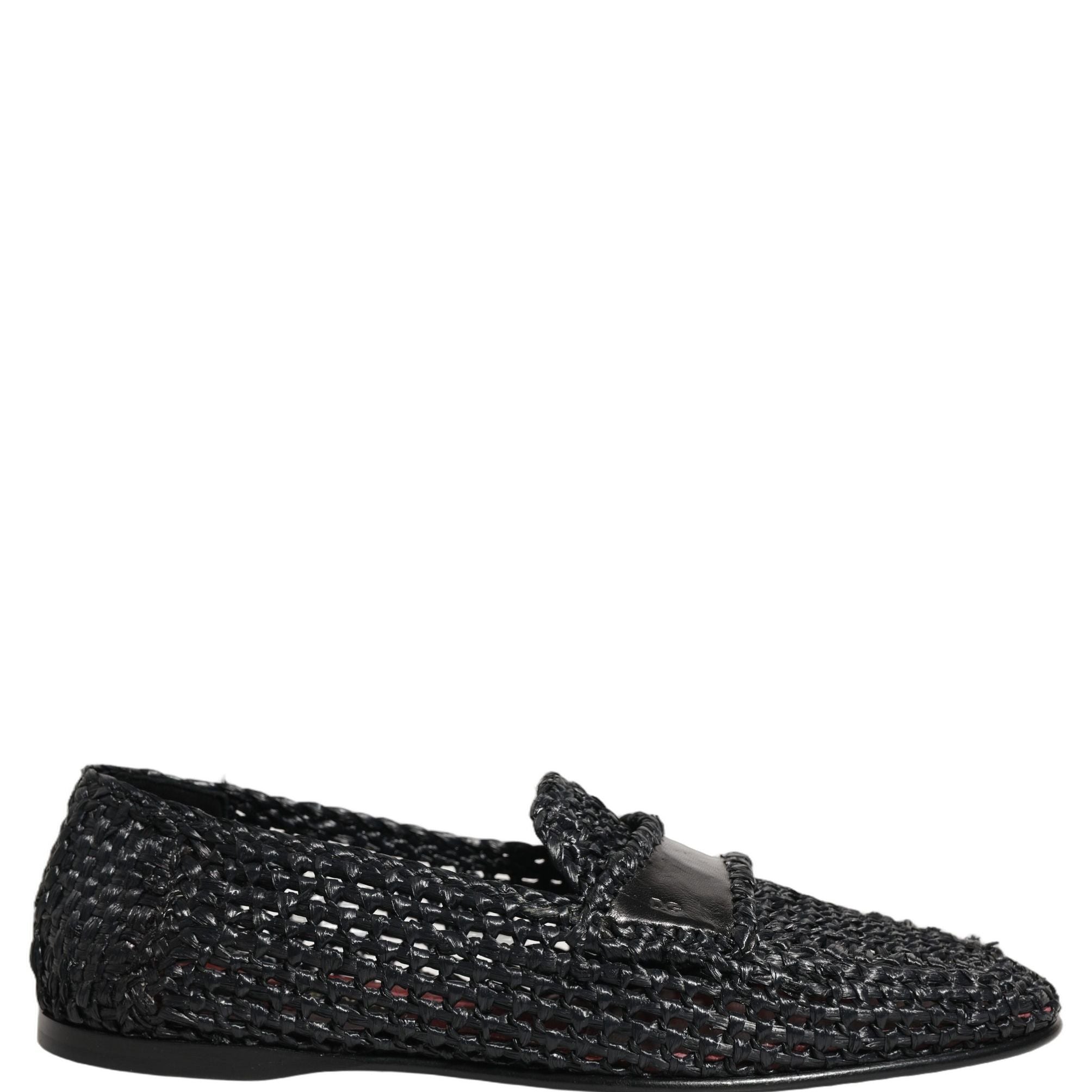 Dolce & Gabbana Black Woven Raffia Slip On Loafers Shoes