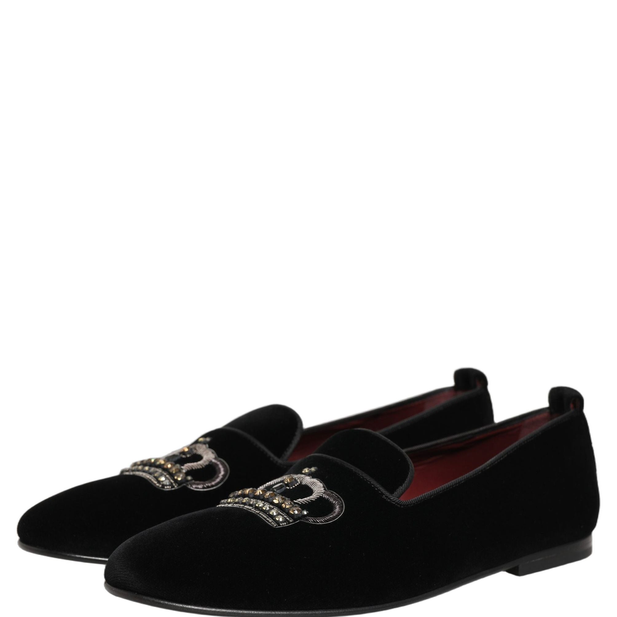 Dolce & Gabbana Black Crown Embellished Dress Loafers Shoes