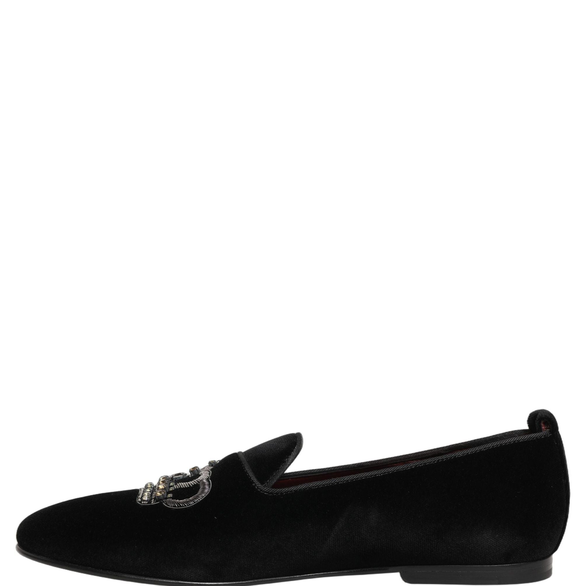 Dolce & Gabbana Black Crown Embellished Dress Loafers Shoes