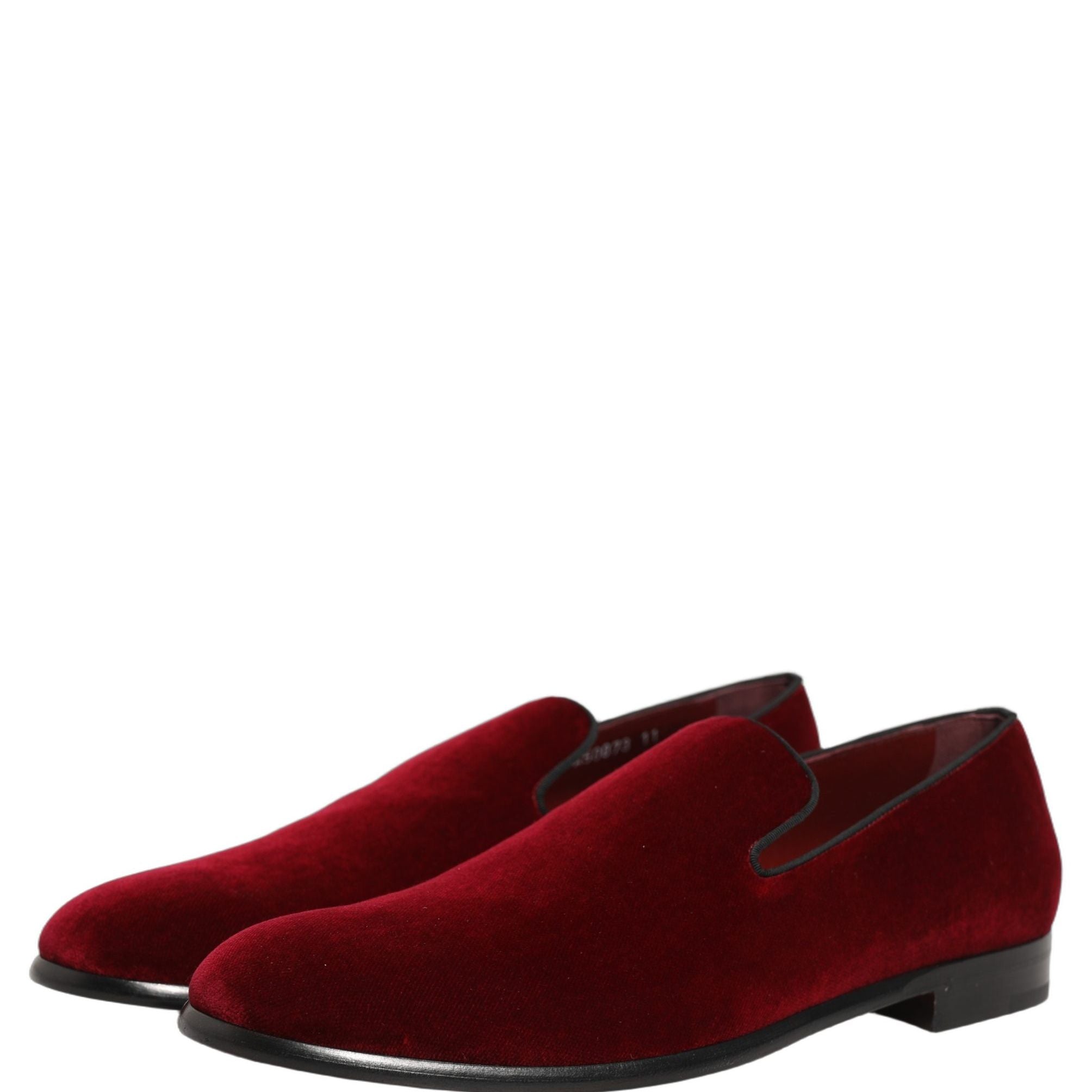 Dolce & Gabbana Maroon Velvet Slip On Men Dress Loafers Shoes