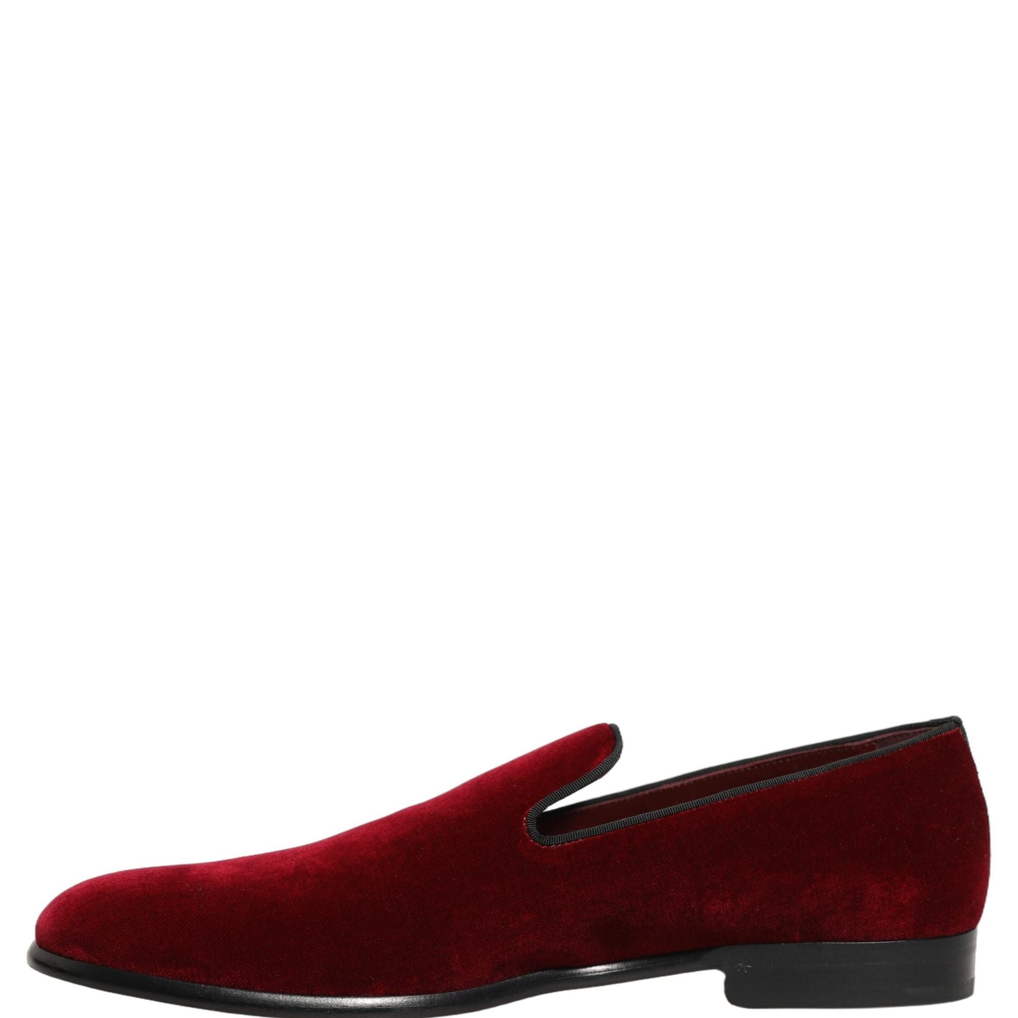 Dolce & Gabbana Maroon Velvet Slip On Men Dress Loafers Shoes