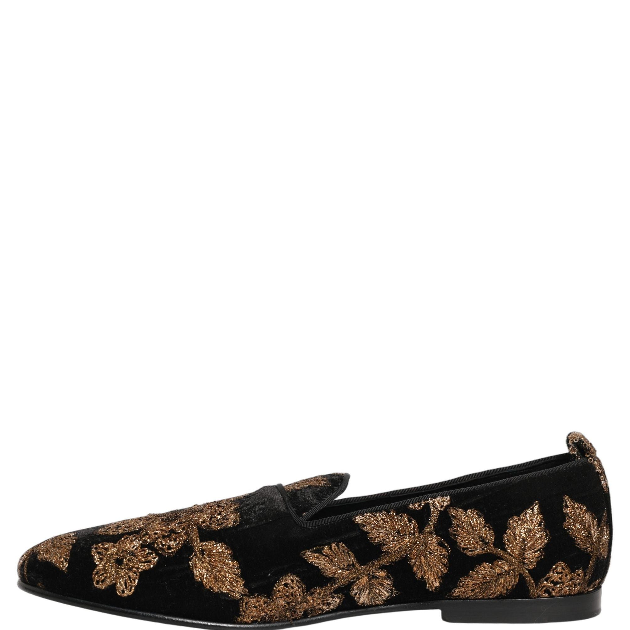 Dolce & Gabbana Black Floral Jacquard Dress Loafers Shoes