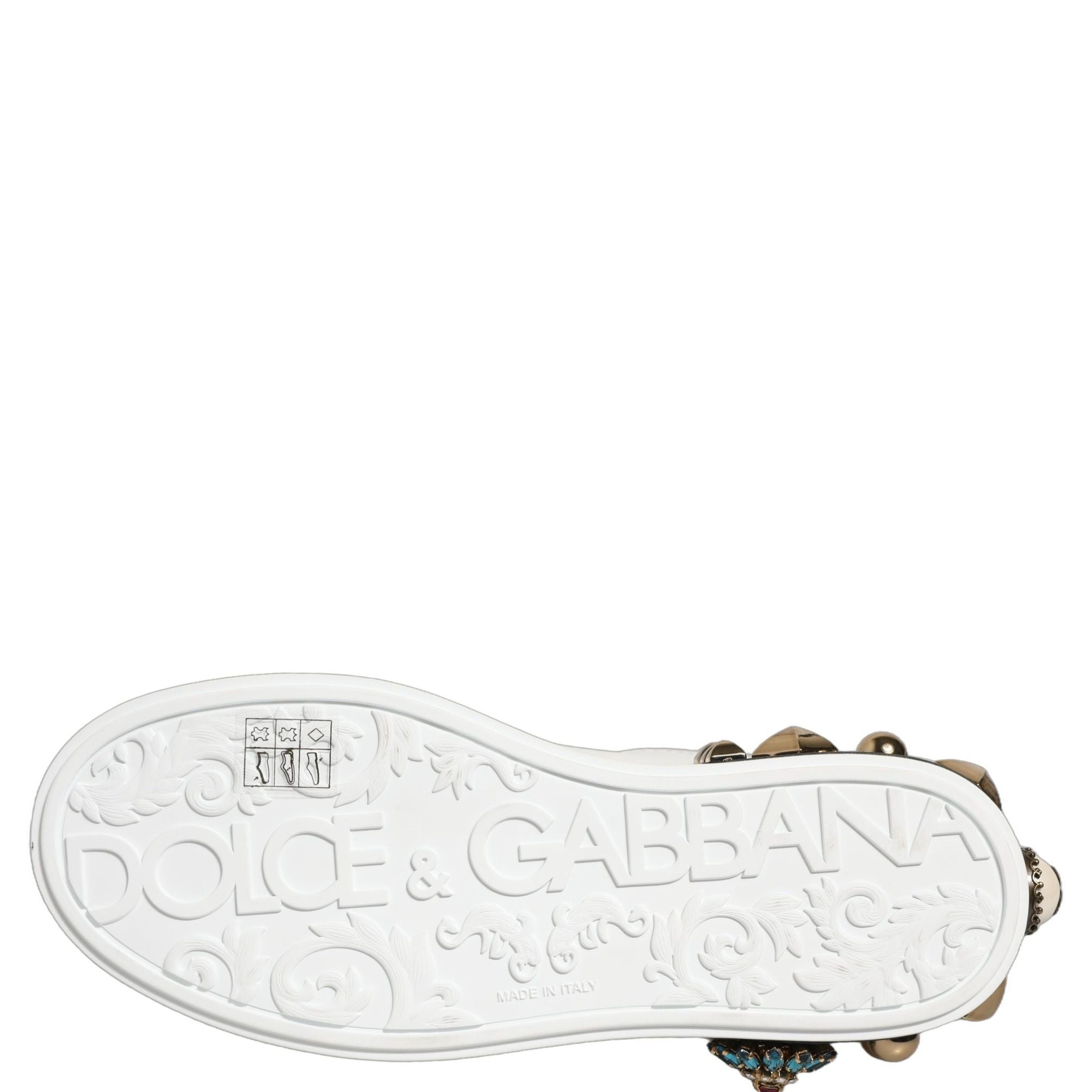 Dolce & Gabbana White Gold Studded Portofino Sneakers Shoes
