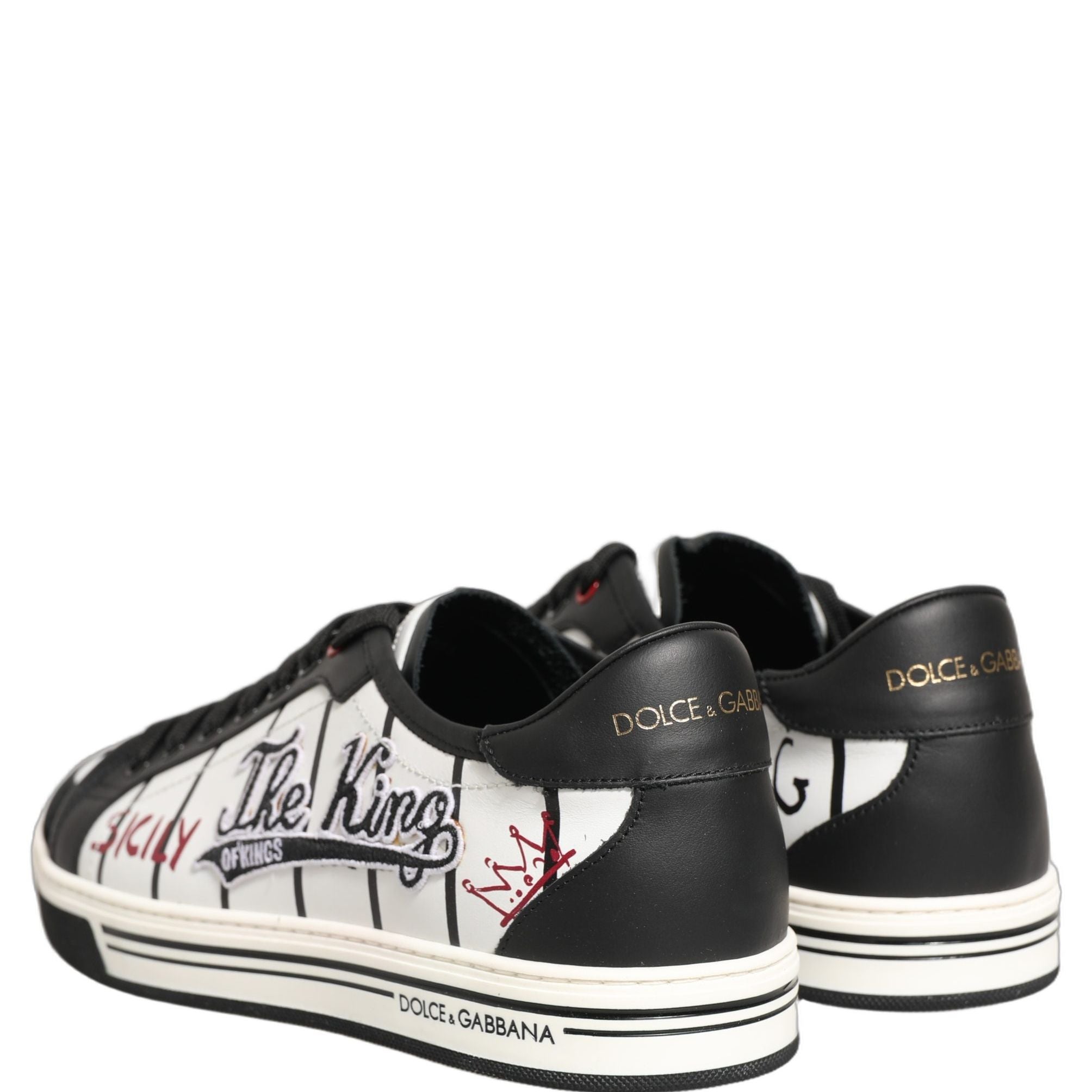 Dolce & Gabbana White Black DG Logo King Patch Low-Top Sneaker Shoes