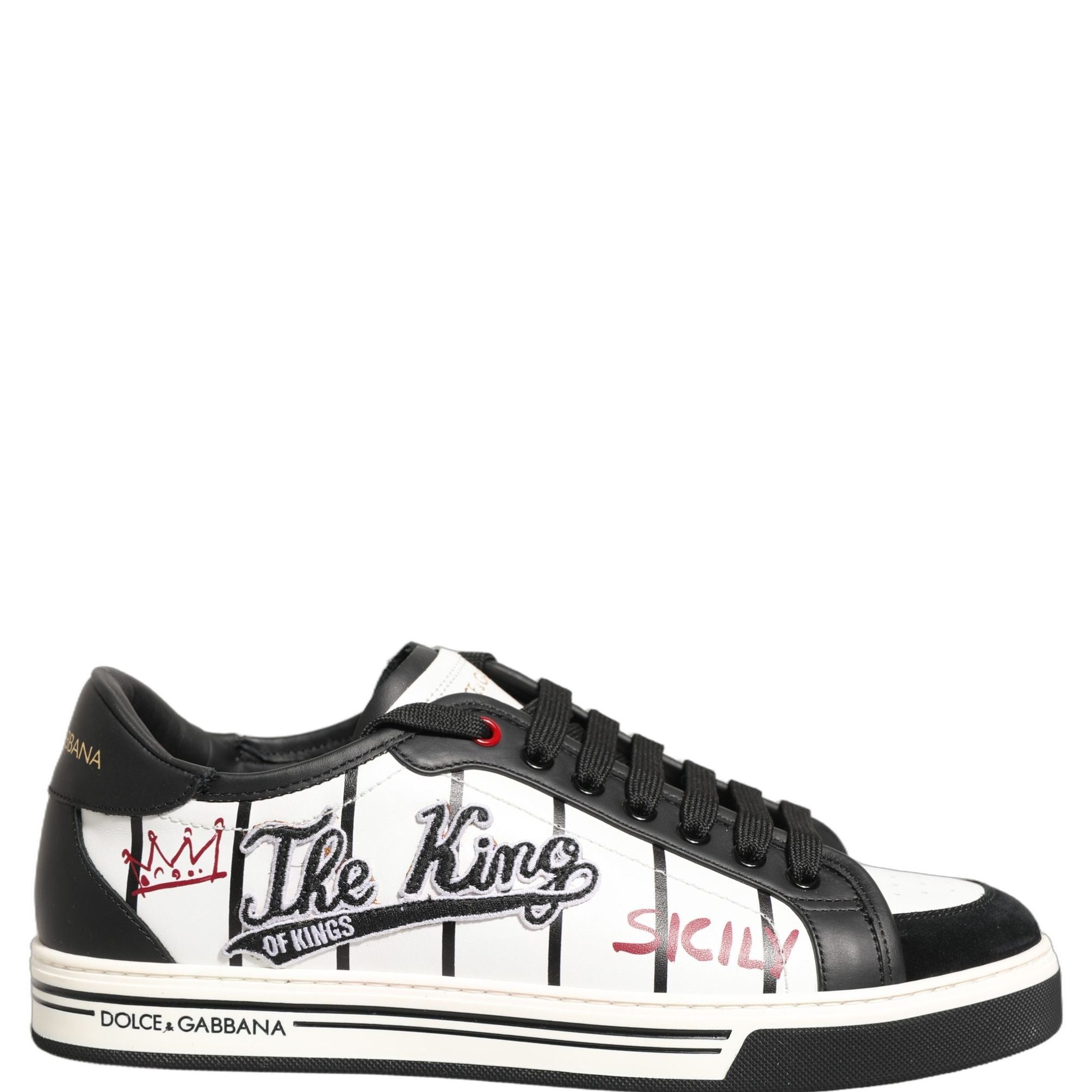 Dolce & Gabbana White Black DG Logo King Patch Low-Top Sneaker Shoes
