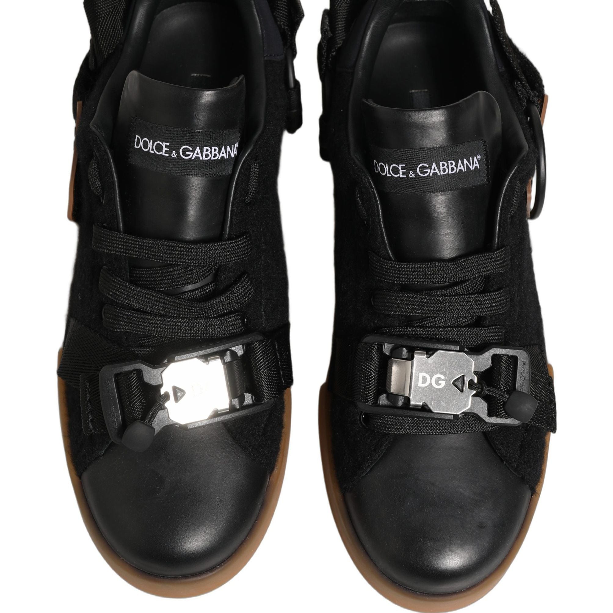 Dolce & Gabbana Black Leather Low Trainers Men Sneakers Shoes