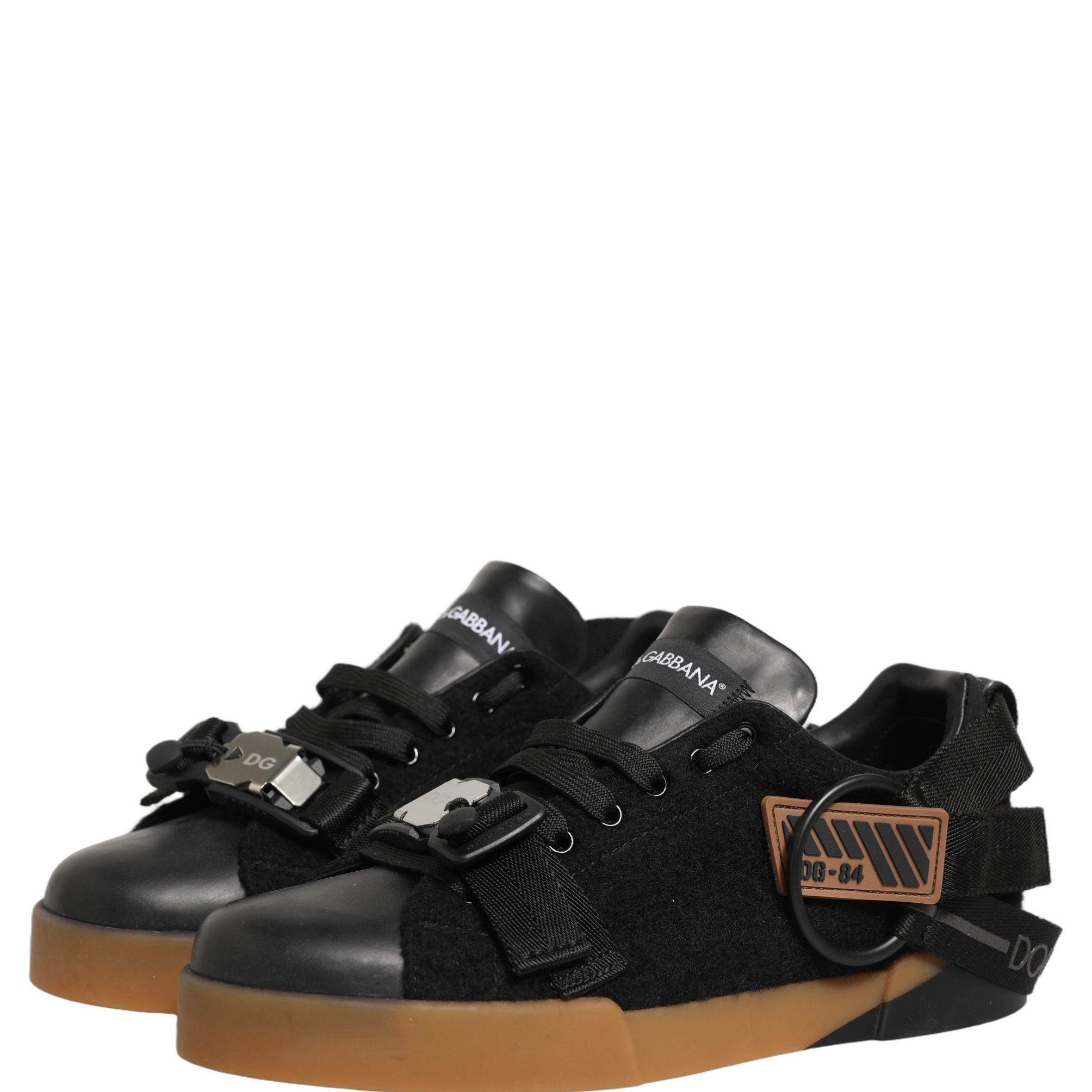 Dolce & Gabbana Black Leather Low Trainers Men Sneakers Shoes