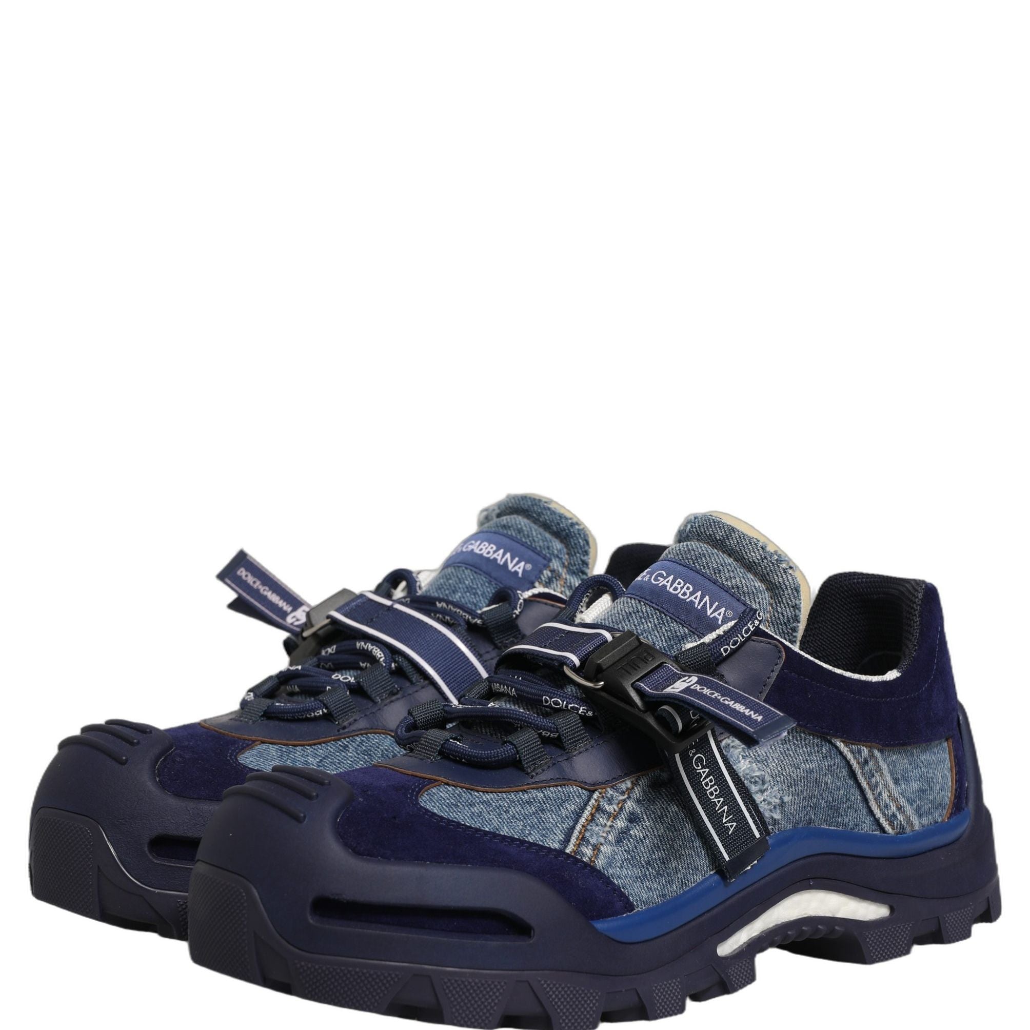 Dolce & Gabbana Blue Airmaster Panelled Low Top Denim Sneakers Shoes