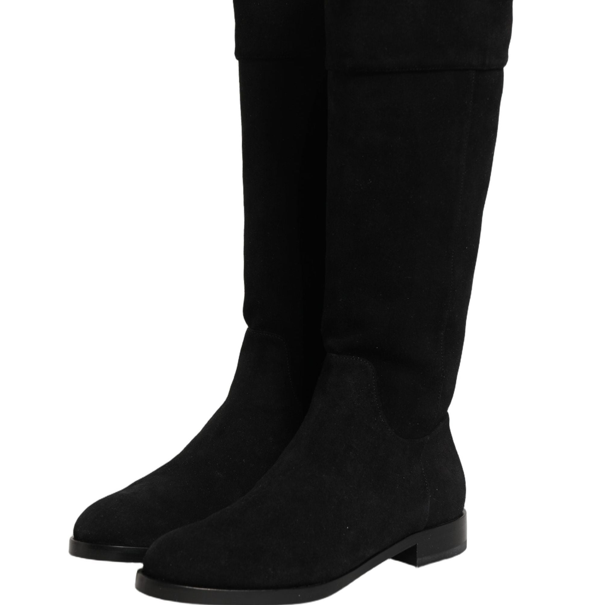 Dolce & Gabbana Black Suede Leather Knee High Boots Shoes