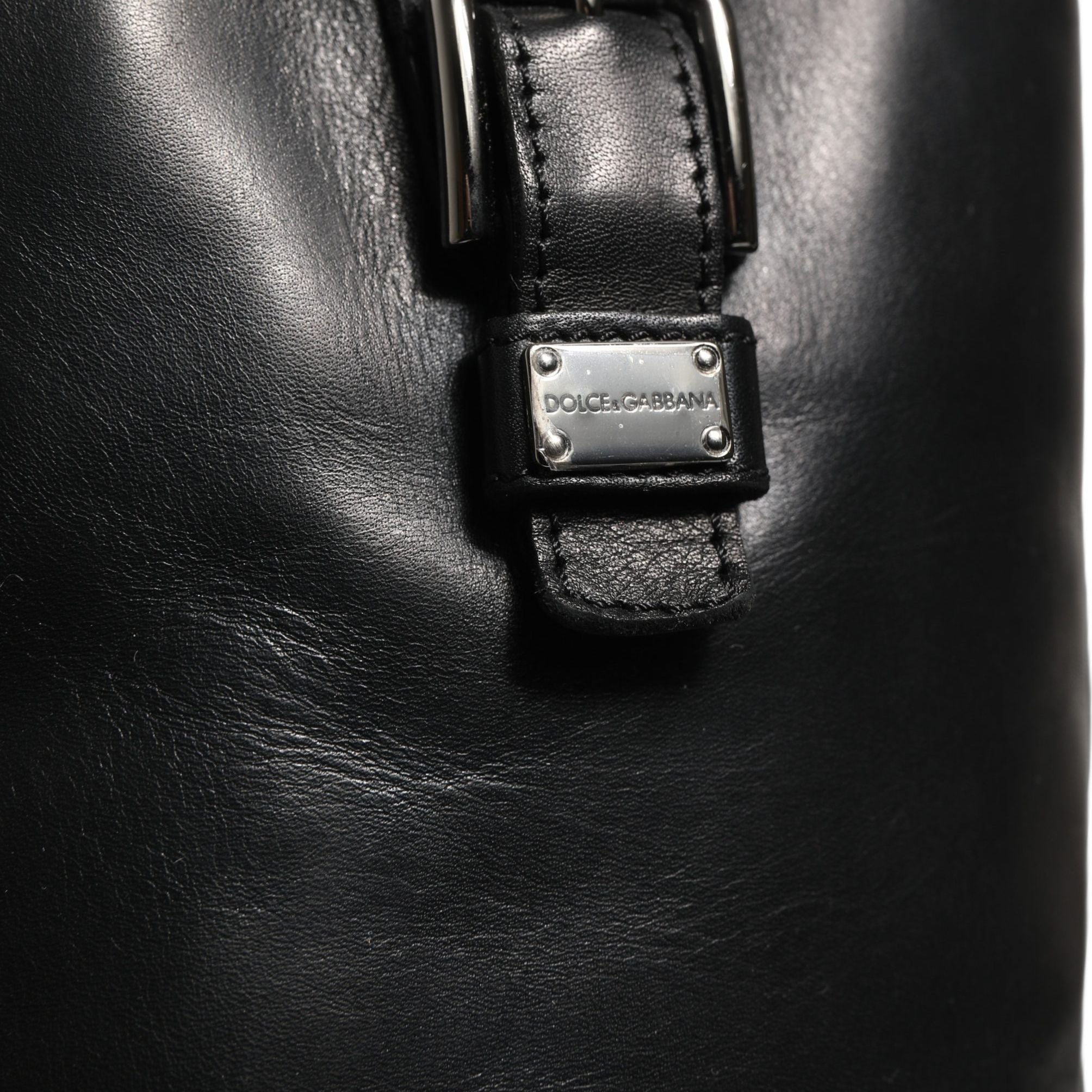 Dolce & Gabbana Black Leather Buckle Detail Mid Calf Boots Shoes