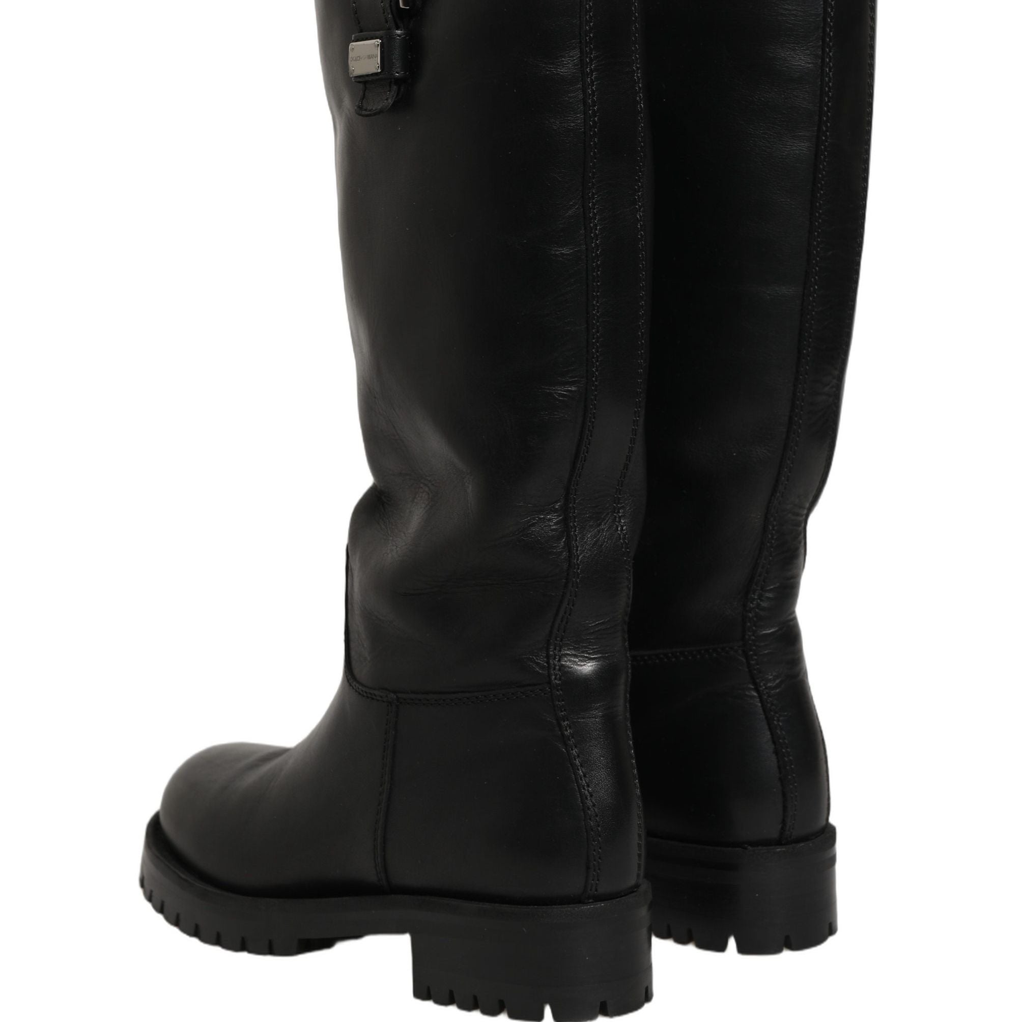 Dolce & Gabbana Black Leather Buckle Detail Mid Calf Boots Shoes