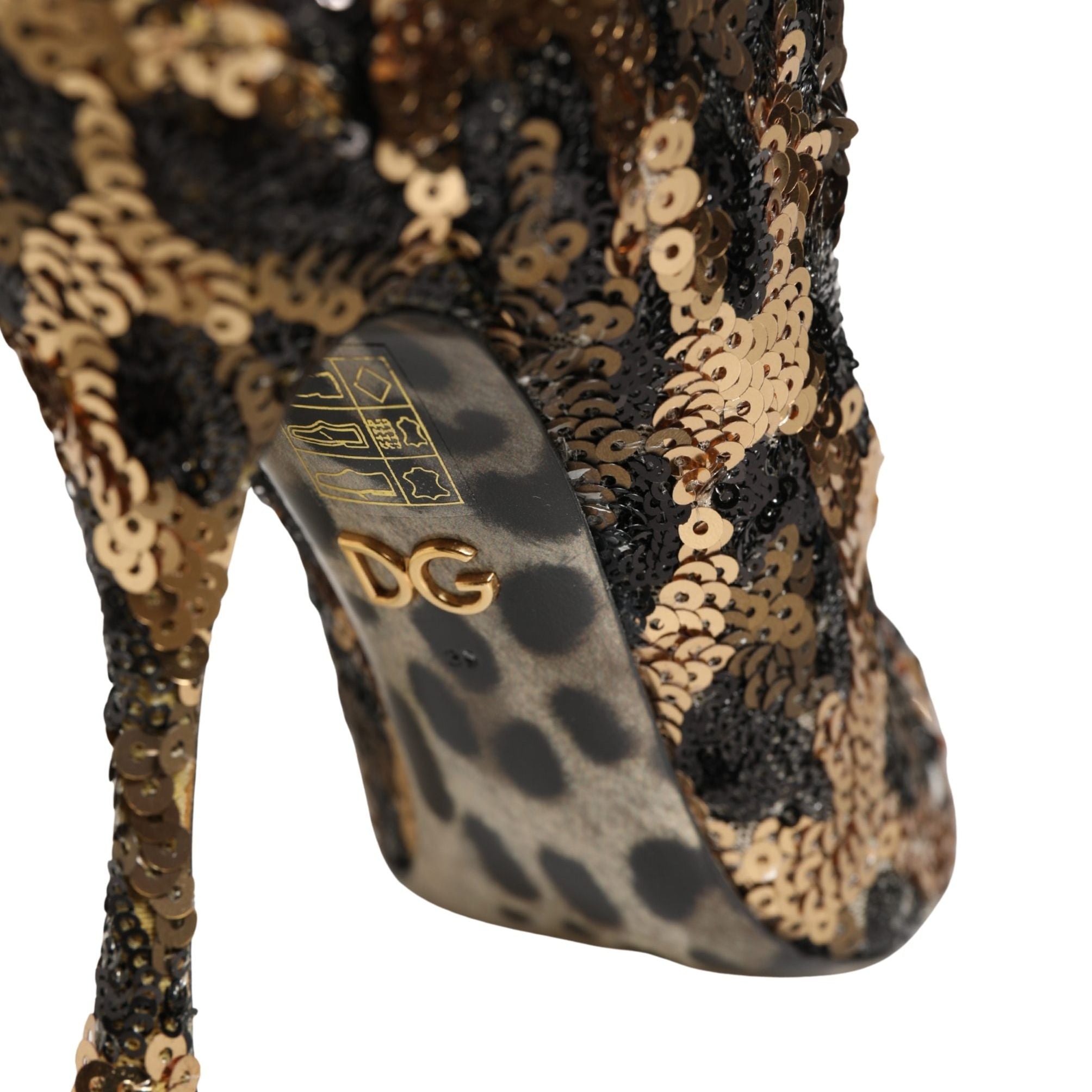 Dolce & Gabbana Gold Leopard Sequin Sock Ankle Boots Shoes