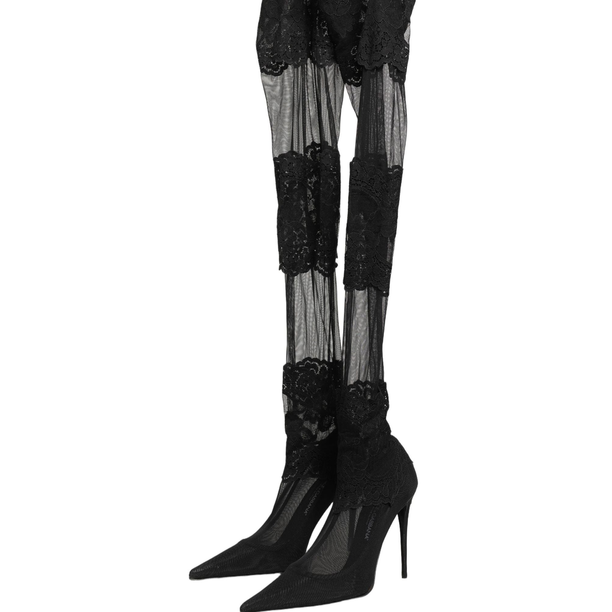 Dolce & Gabbana Black Over The Knee Sock Pumps Boots Shoes