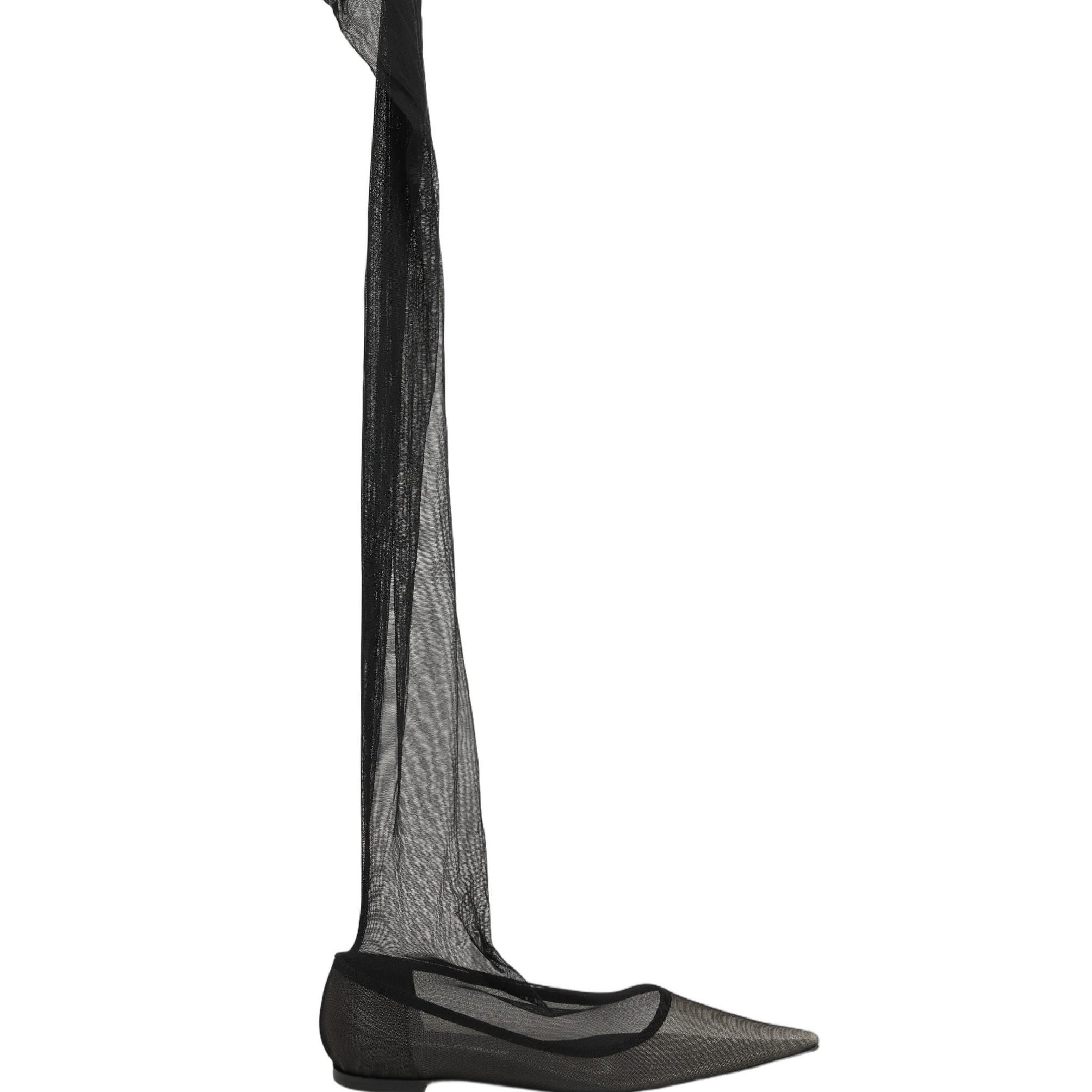 Dolce & Gabbana Black Over The Knee Tulle Flats Boots Shoes