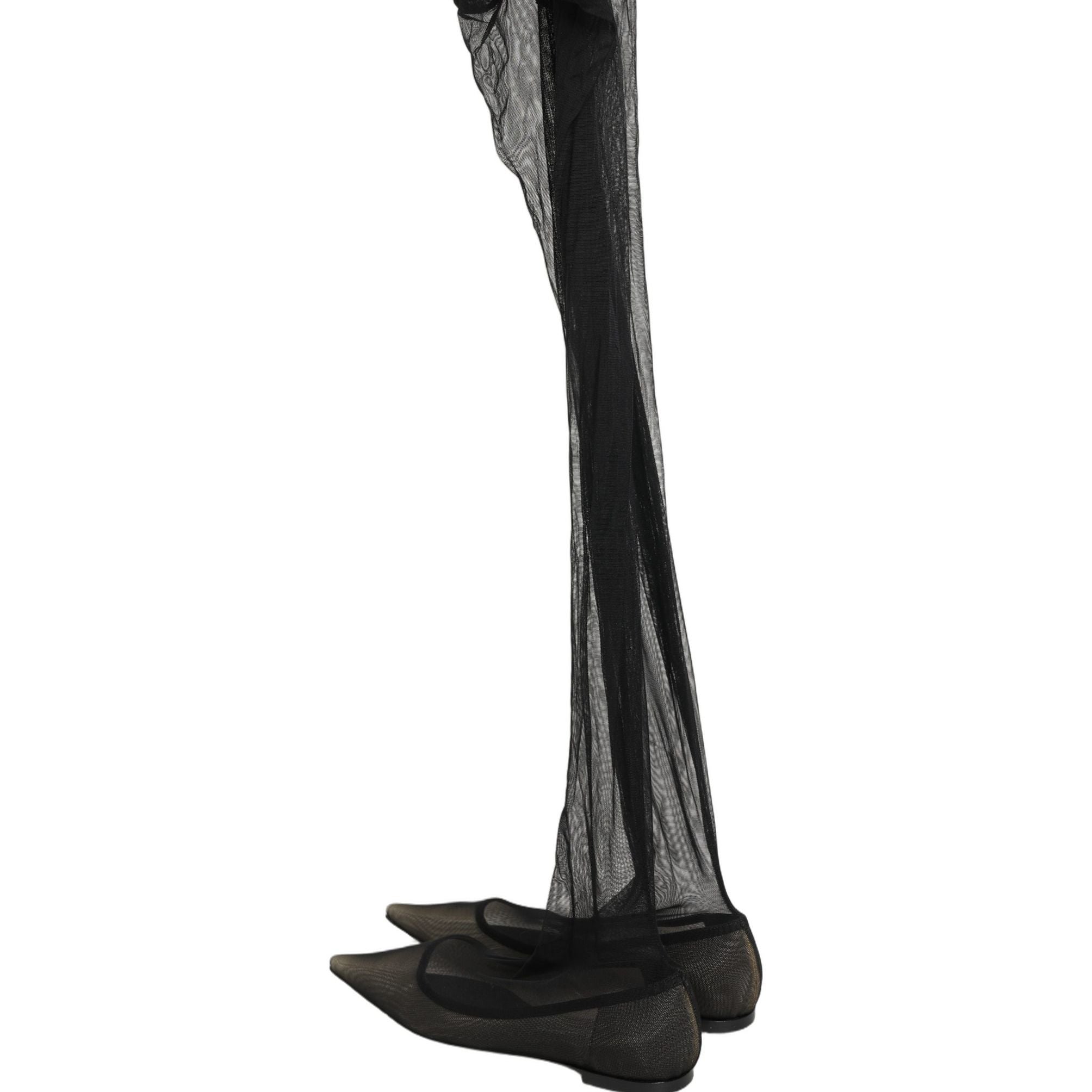 Dolce & Gabbana Black Over The Knee Tulle Flats Boots Shoes