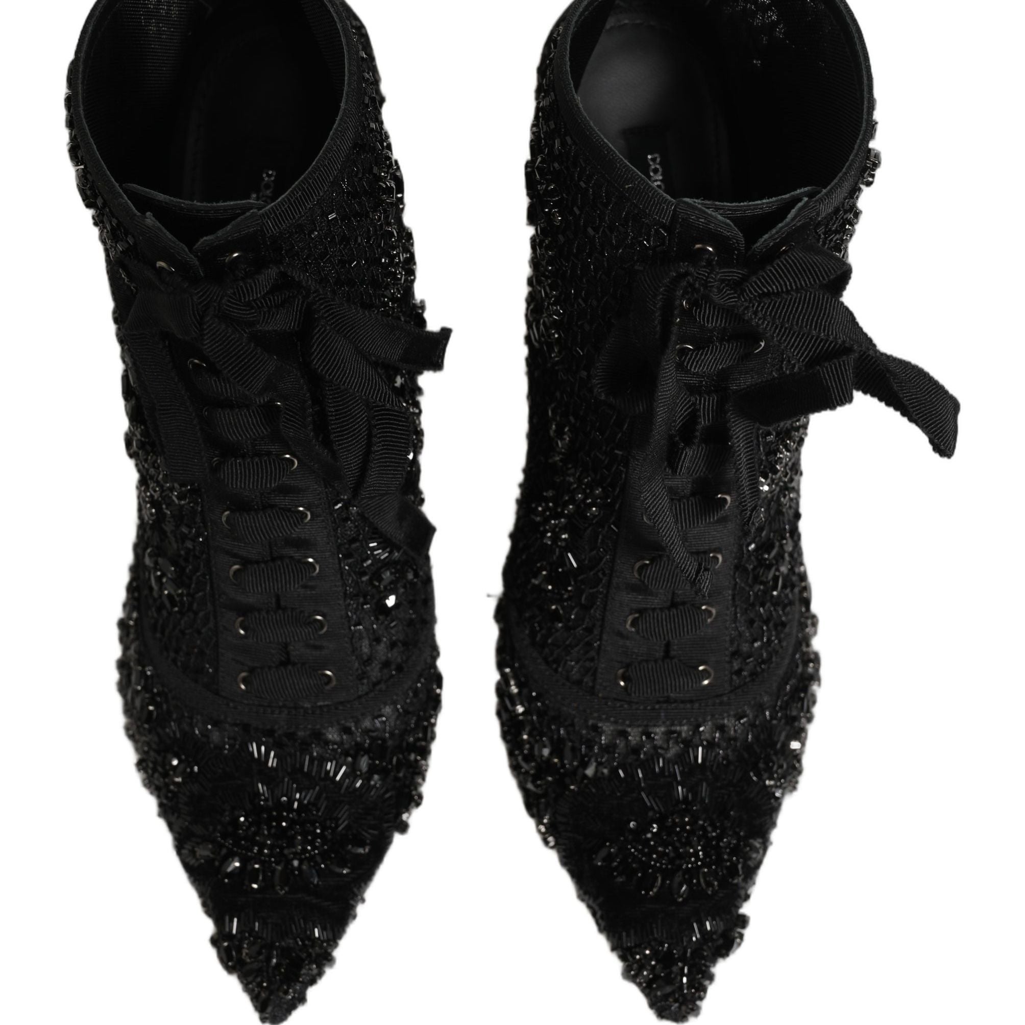 Dolce & Gabbana Black Embellished Mesh Ankle Boots Shoes
