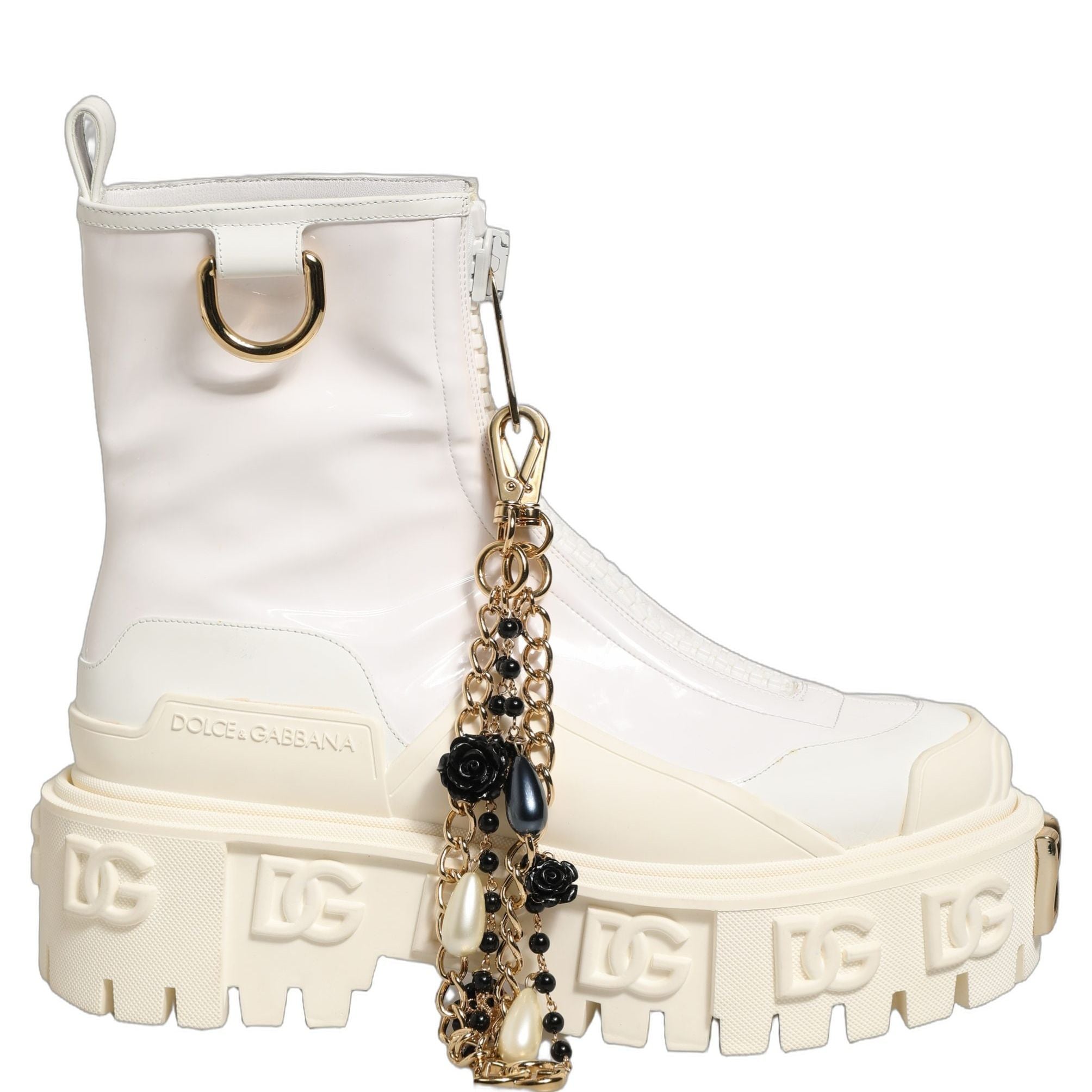 Dolce & Gabbana White Leather Rubber Logo Ankle Boots Shoes