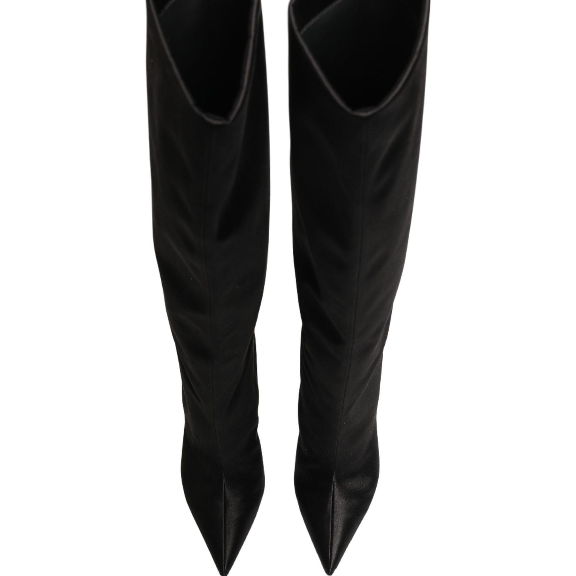 Dolce & Gabbana Black Satin Knee High Stiletto Boots Shoes