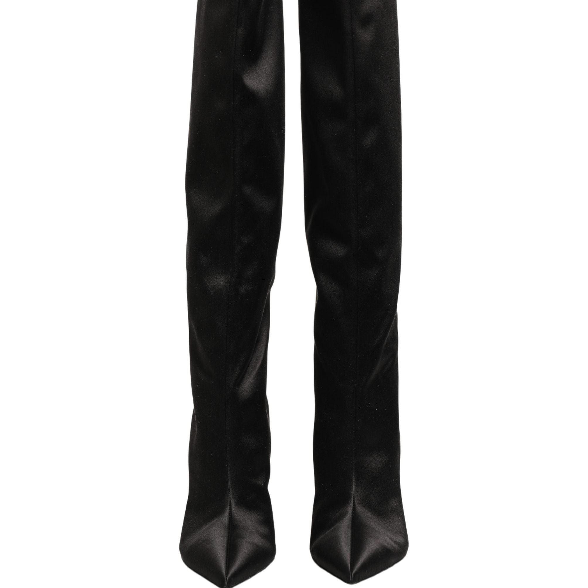 Dolce & Gabbana Black Satin Knee High Stiletto Boots Shoes