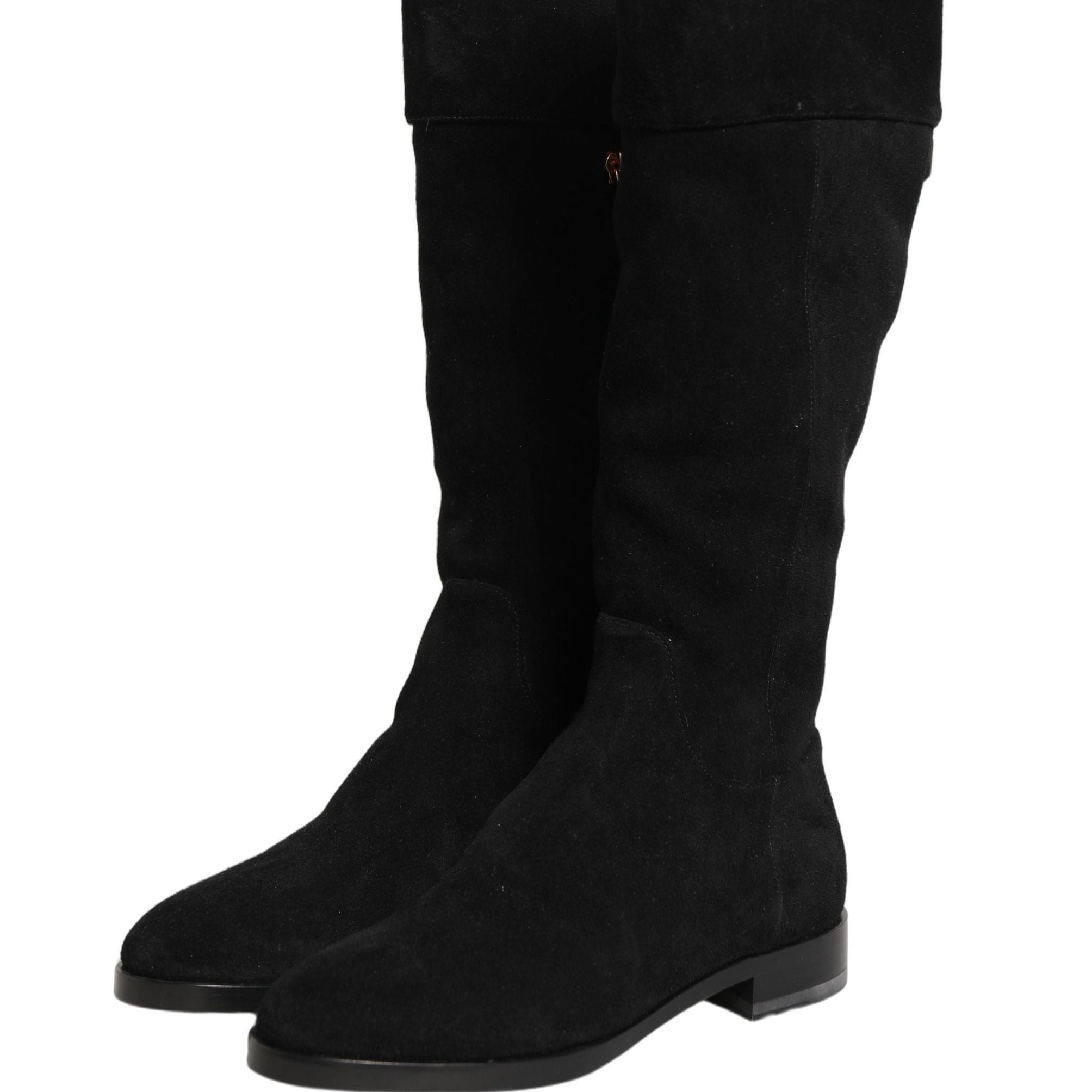 Dolce & Gabbana Suede Leather Knee High Boots Black