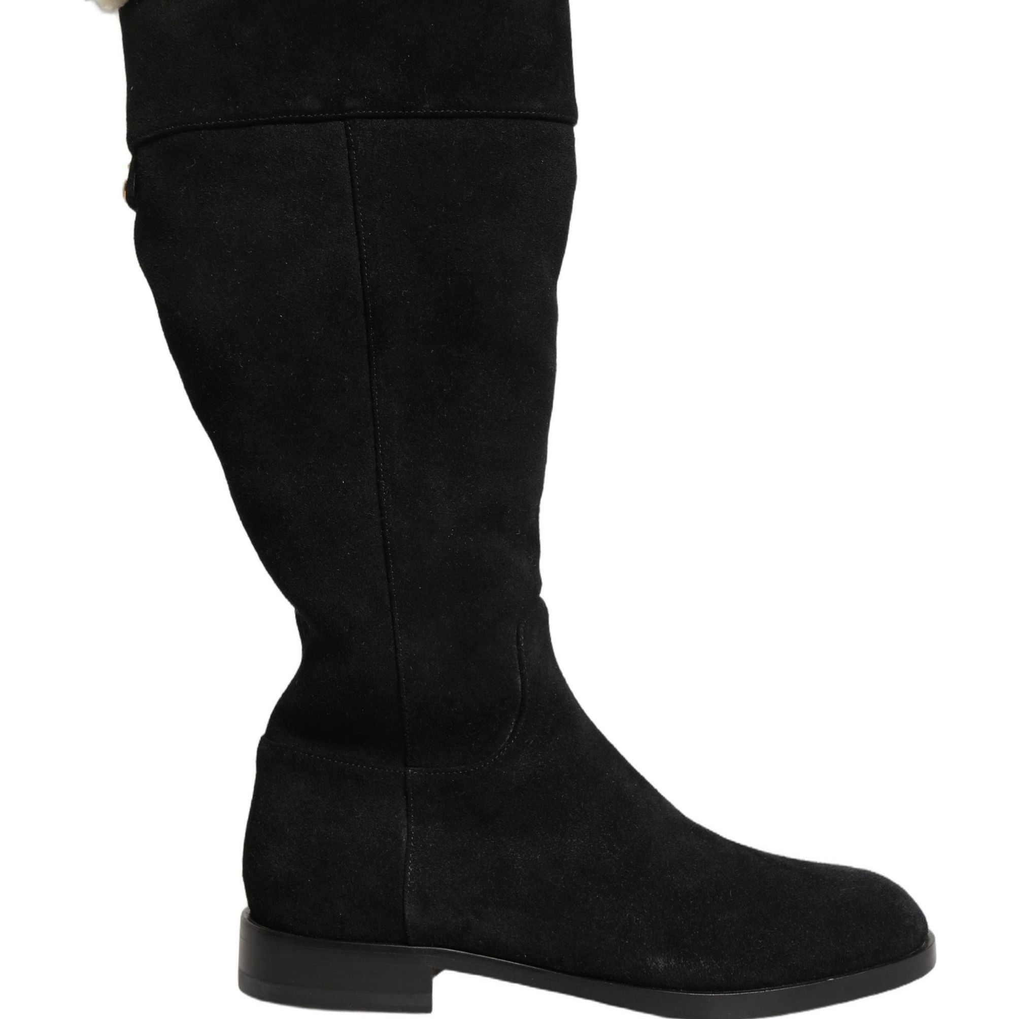Dolce & Gabbana Suede Leather Knee High Boots Black
