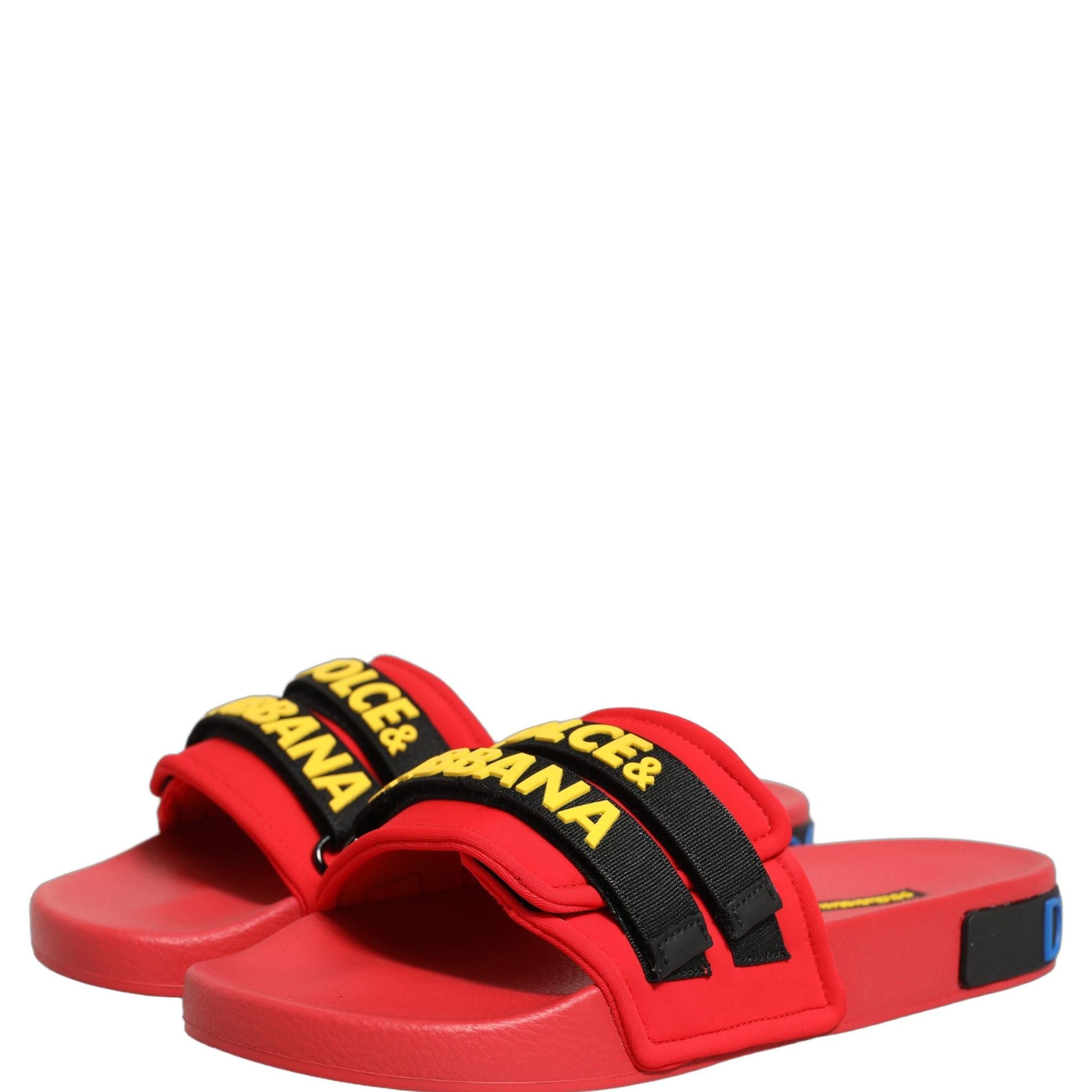 Dolce & Gabbana Red Neoprene Slides Flats Beachwear Shoes