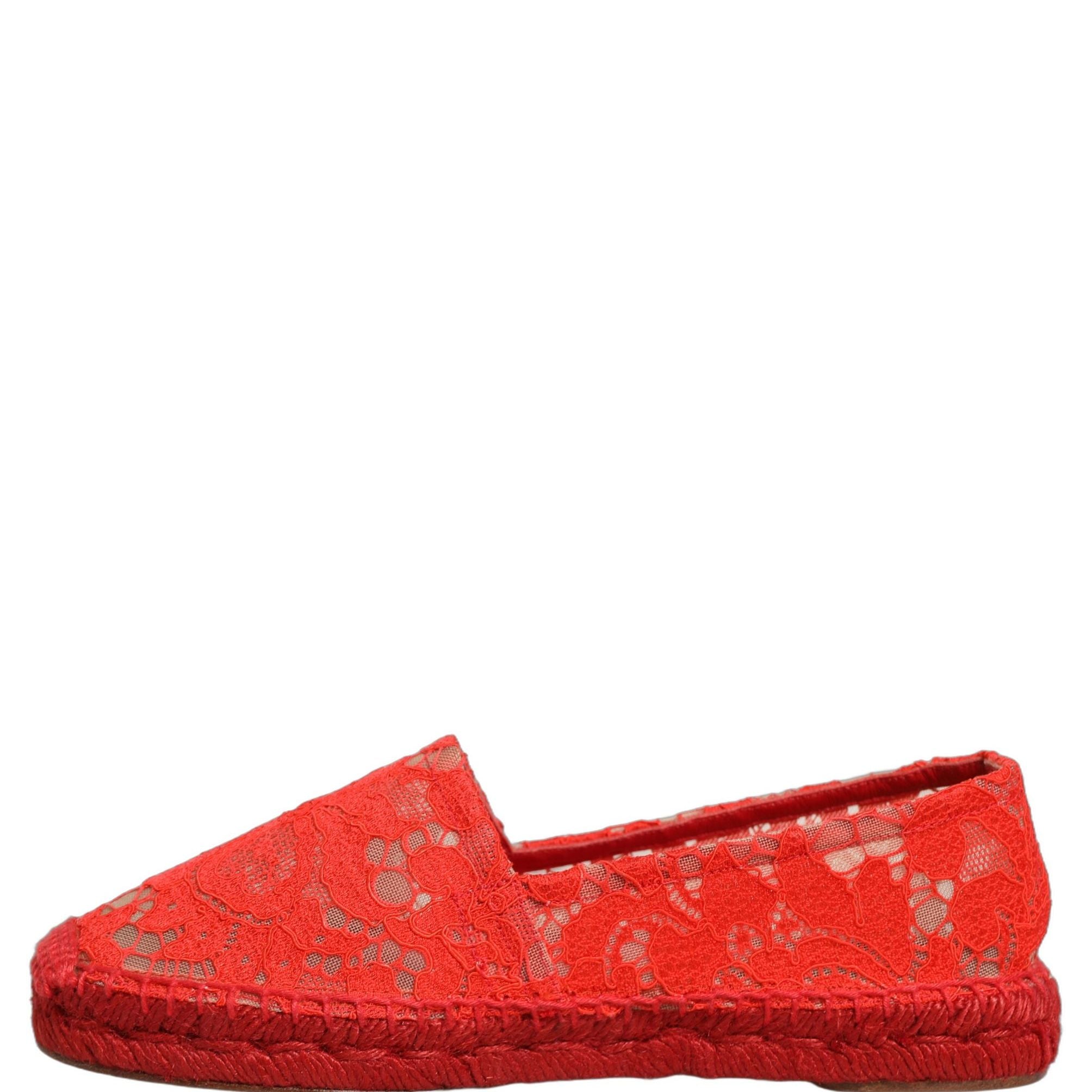Dolce & Gabbana Red Taormina Lace Espadrille Flats Shoes