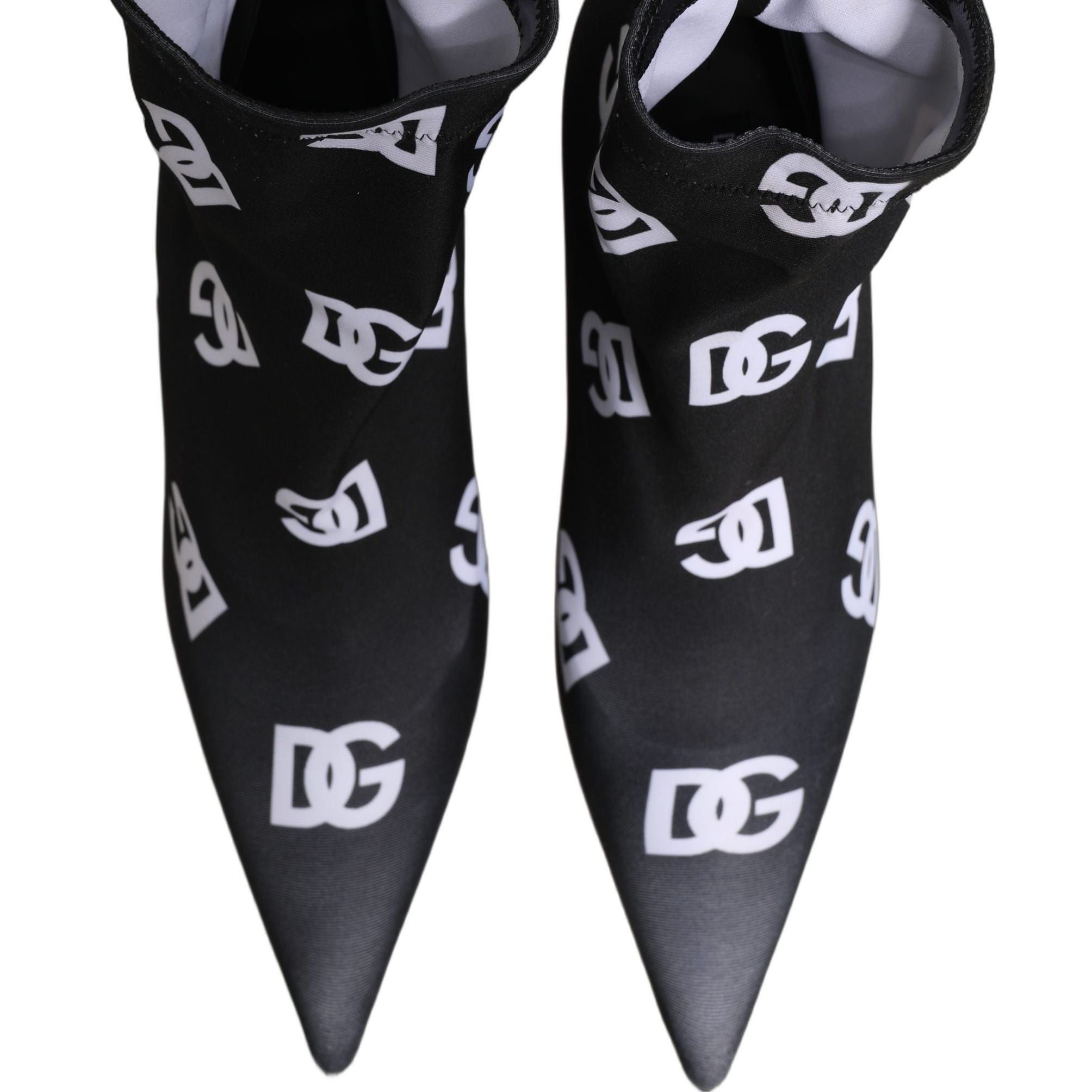 Dolce & Gabbana Black Logo Stretch Heels Ankle Boots Shoes
