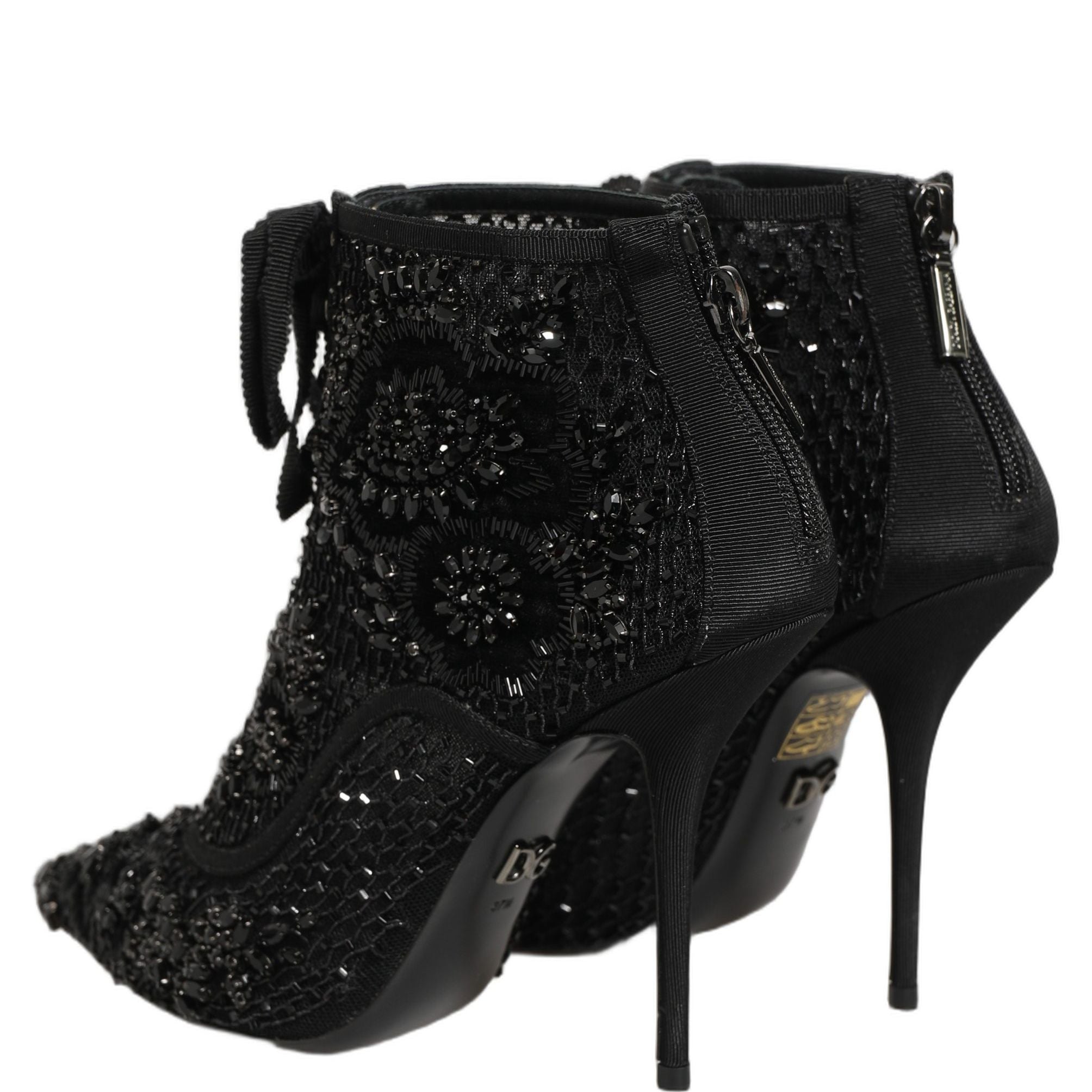 Dolce & Gabbana Black Embellished Mesh Ankle Boots Shoes