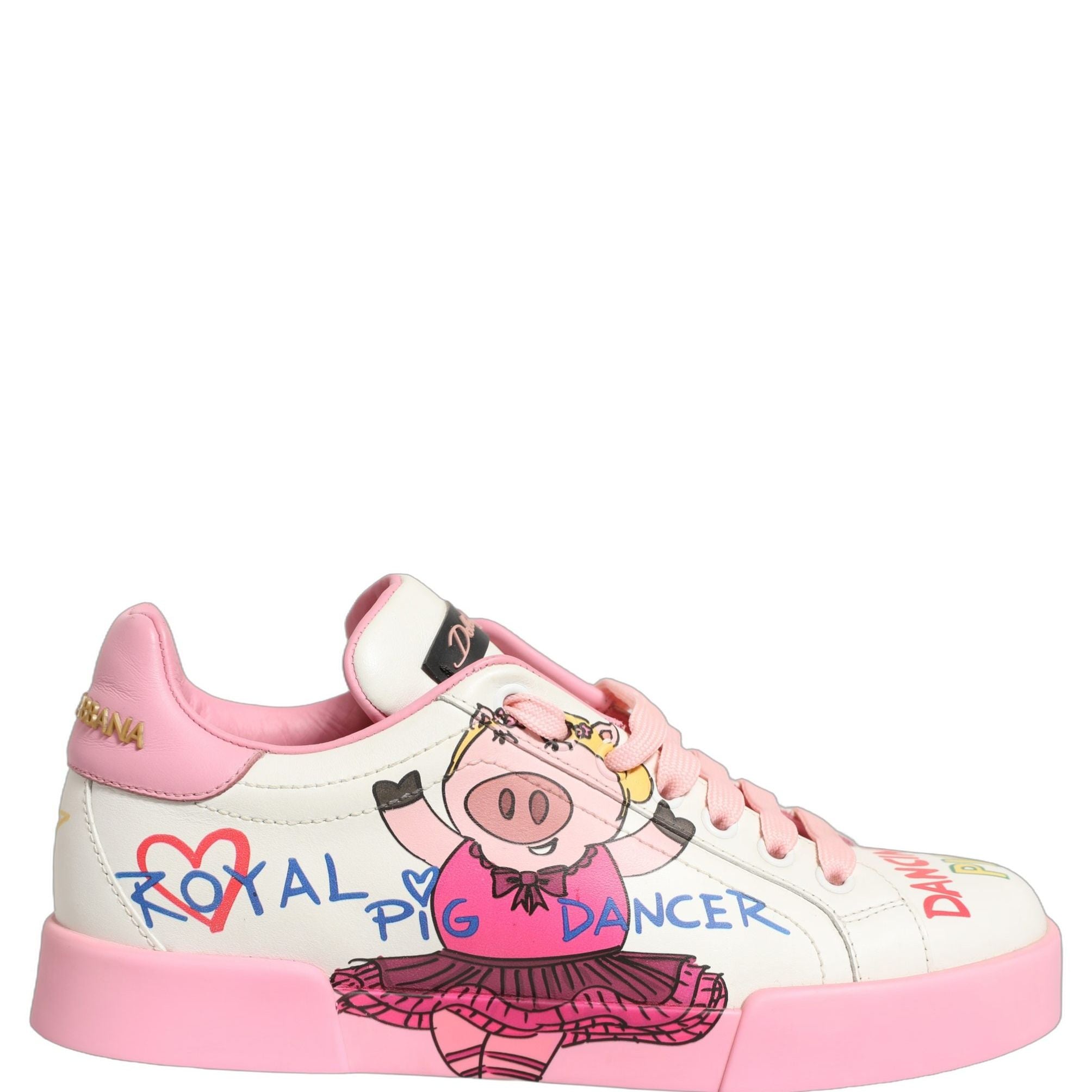 Dolce & Gabbana White Pink Portofino Royal Pig Sneakers Shoes