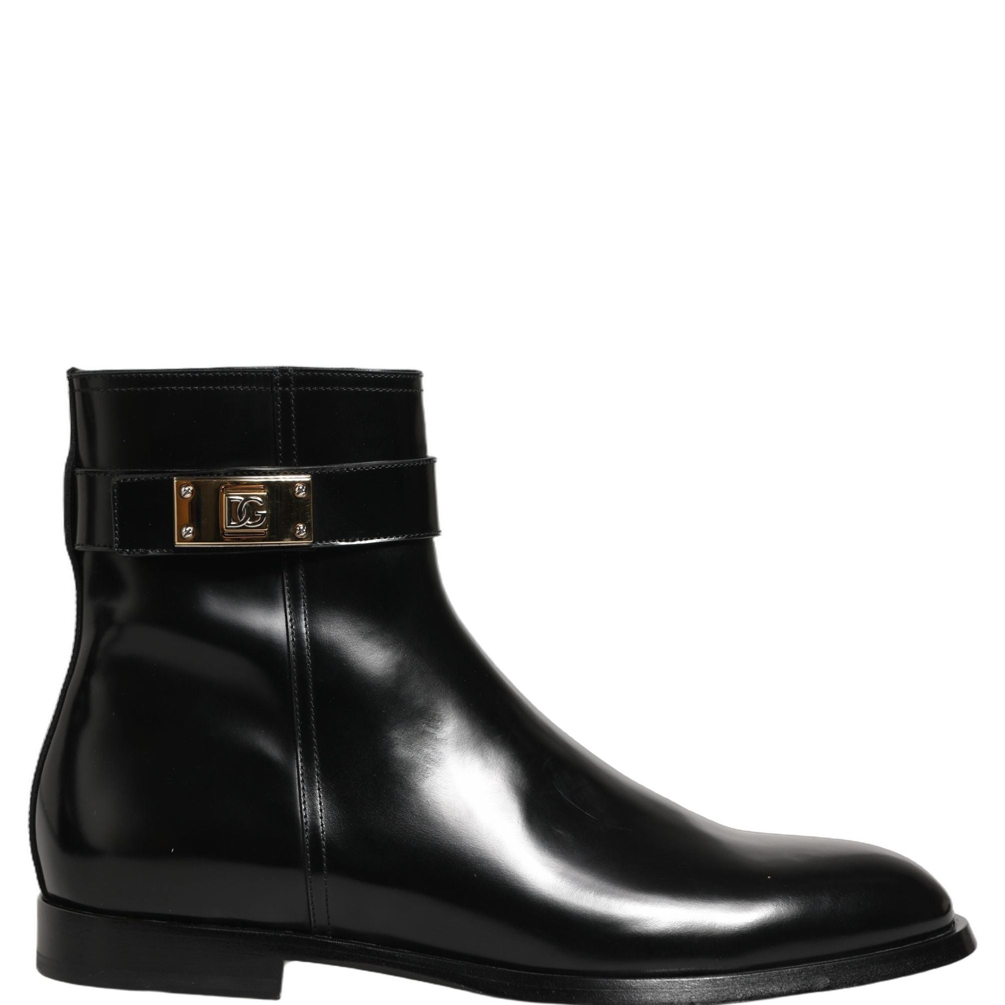 Dolce & Gabbana Black Leather Logo Buckle Mid Calf Boots Shoes