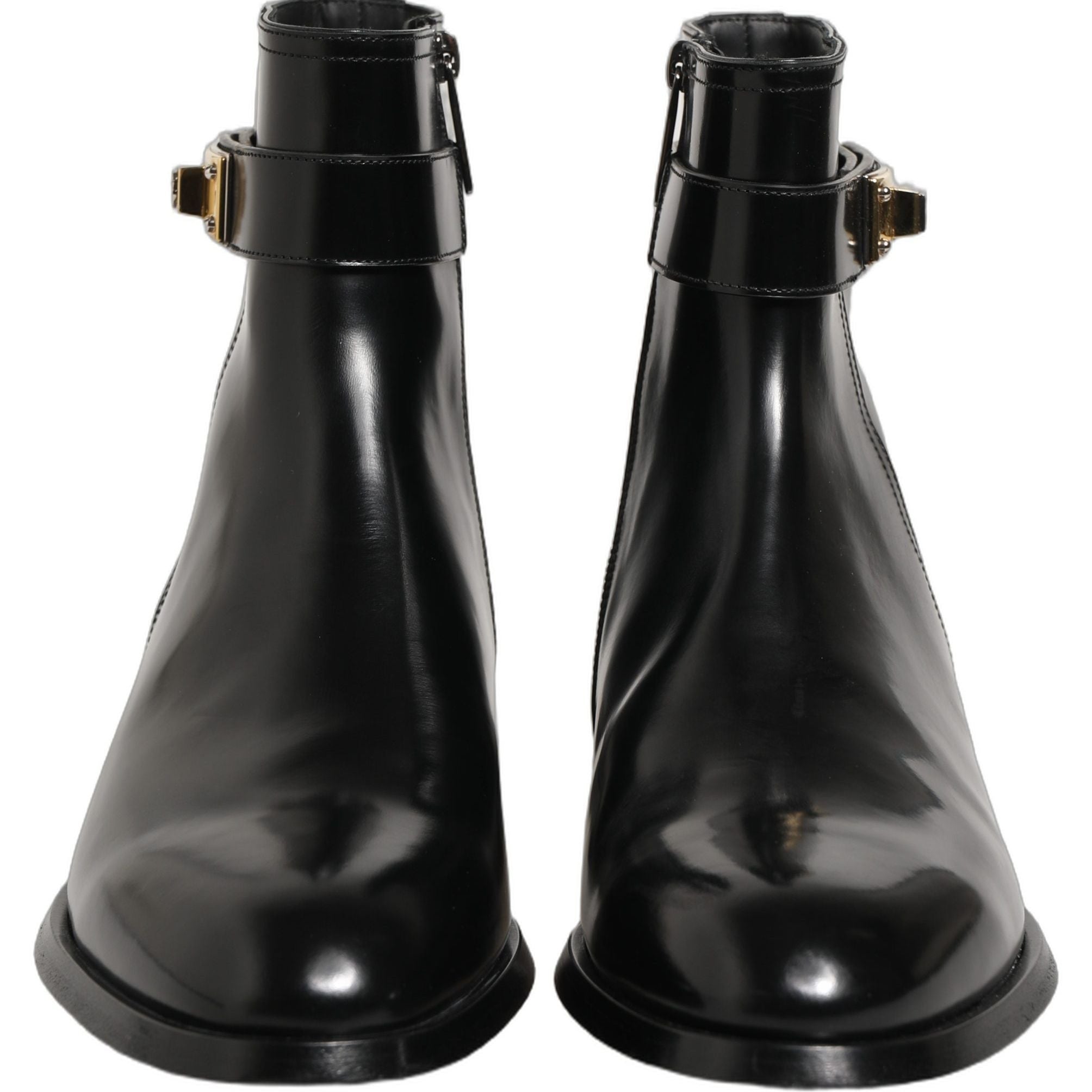 Dolce & Gabbana Black Leather Logo Buckle Mid Calf Boots Shoes