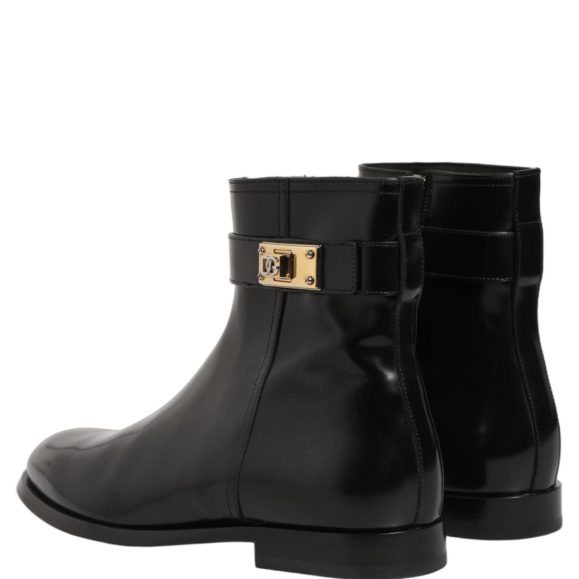 Dolce & Gabbana Black Leather Logo Buckle Mid Calf Boots Shoes